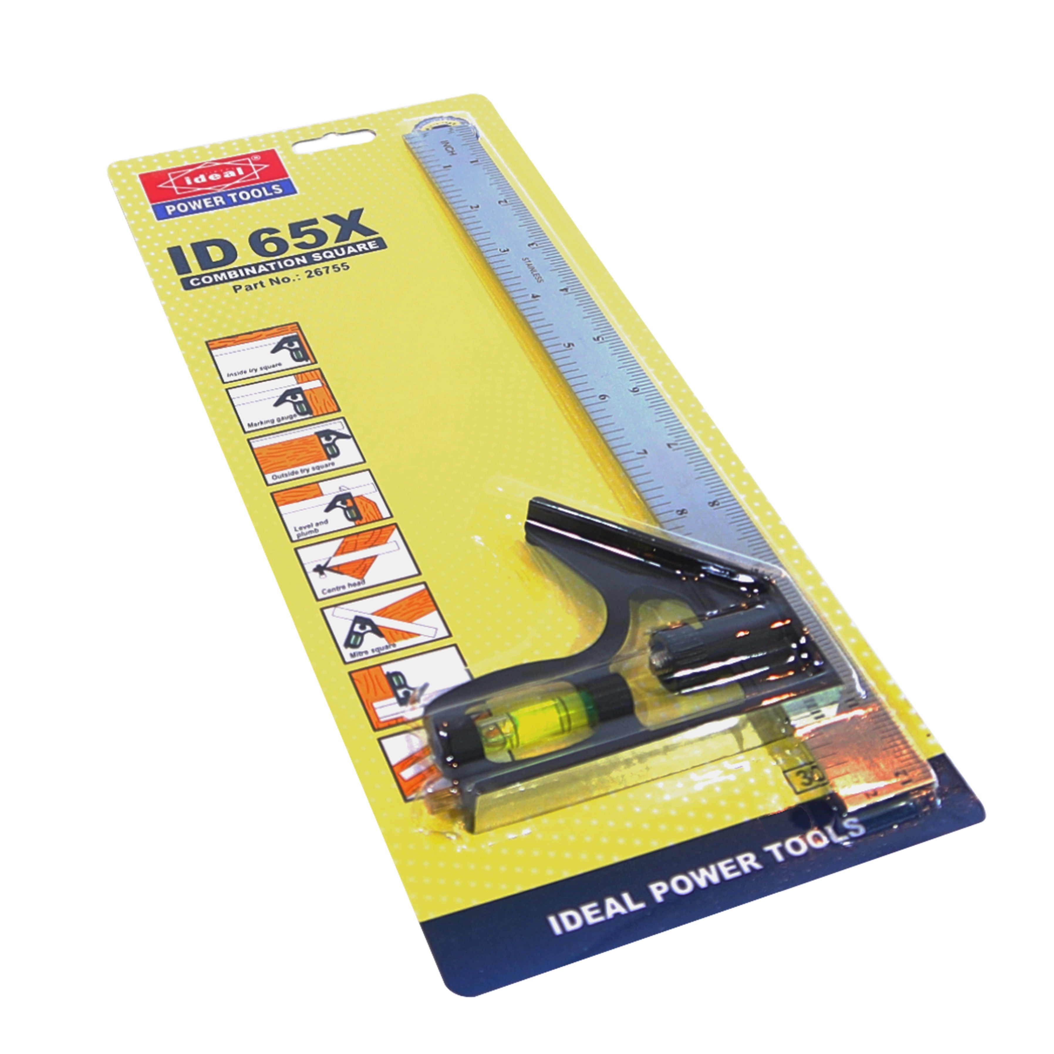 Packaged combination square with ruler on a white background