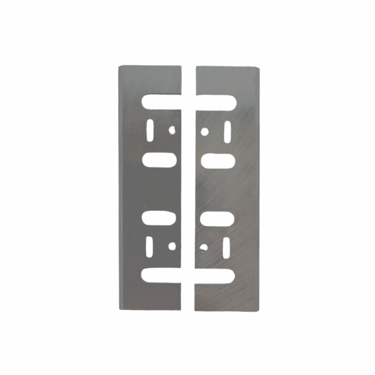 A high-speed steel planer blade accessory, with slots for mounting, against a white background.