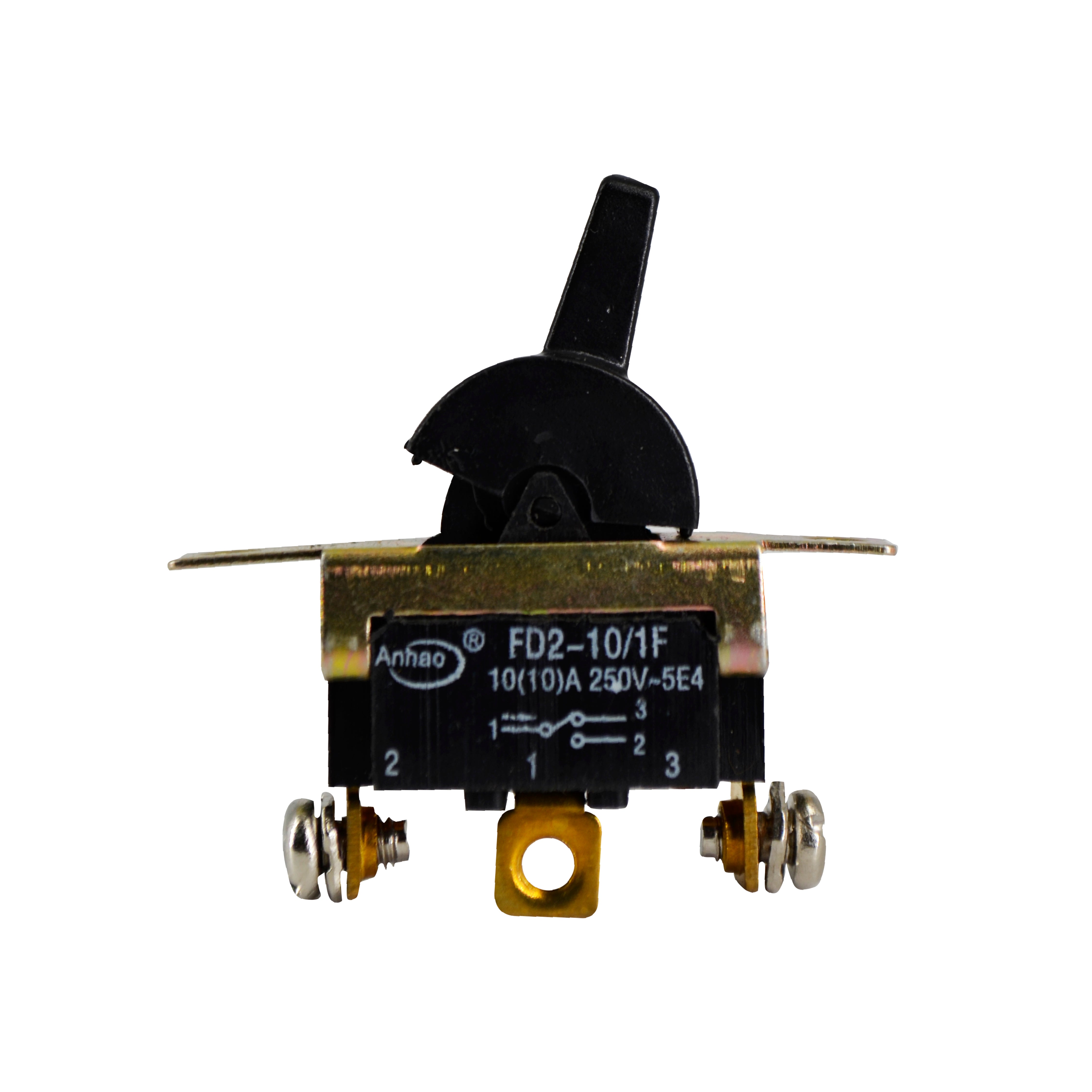 Toggle switch with black handle on a white background