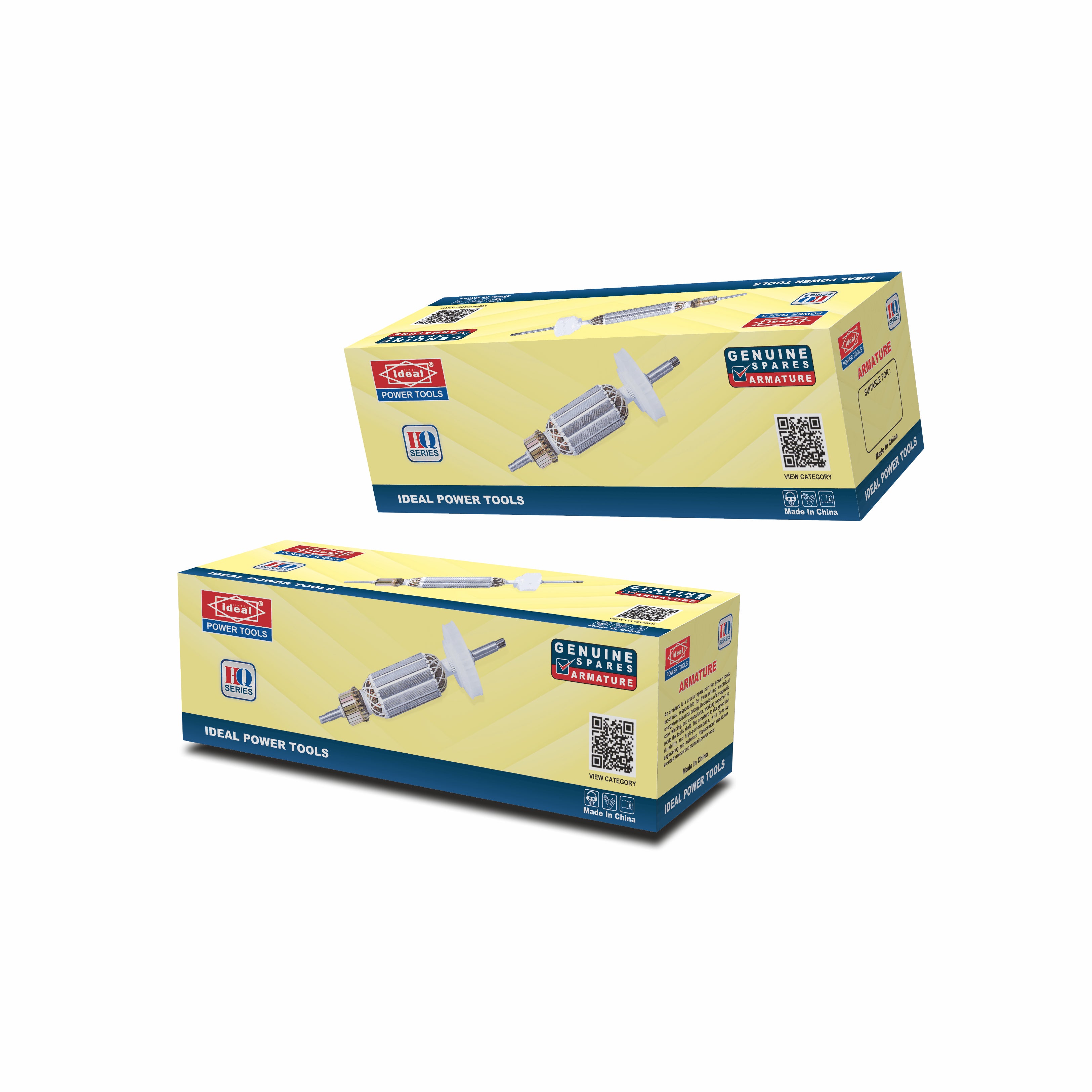 Two boxes of Ideal Power Tools armature (4" angle grinder spare part) on a white background