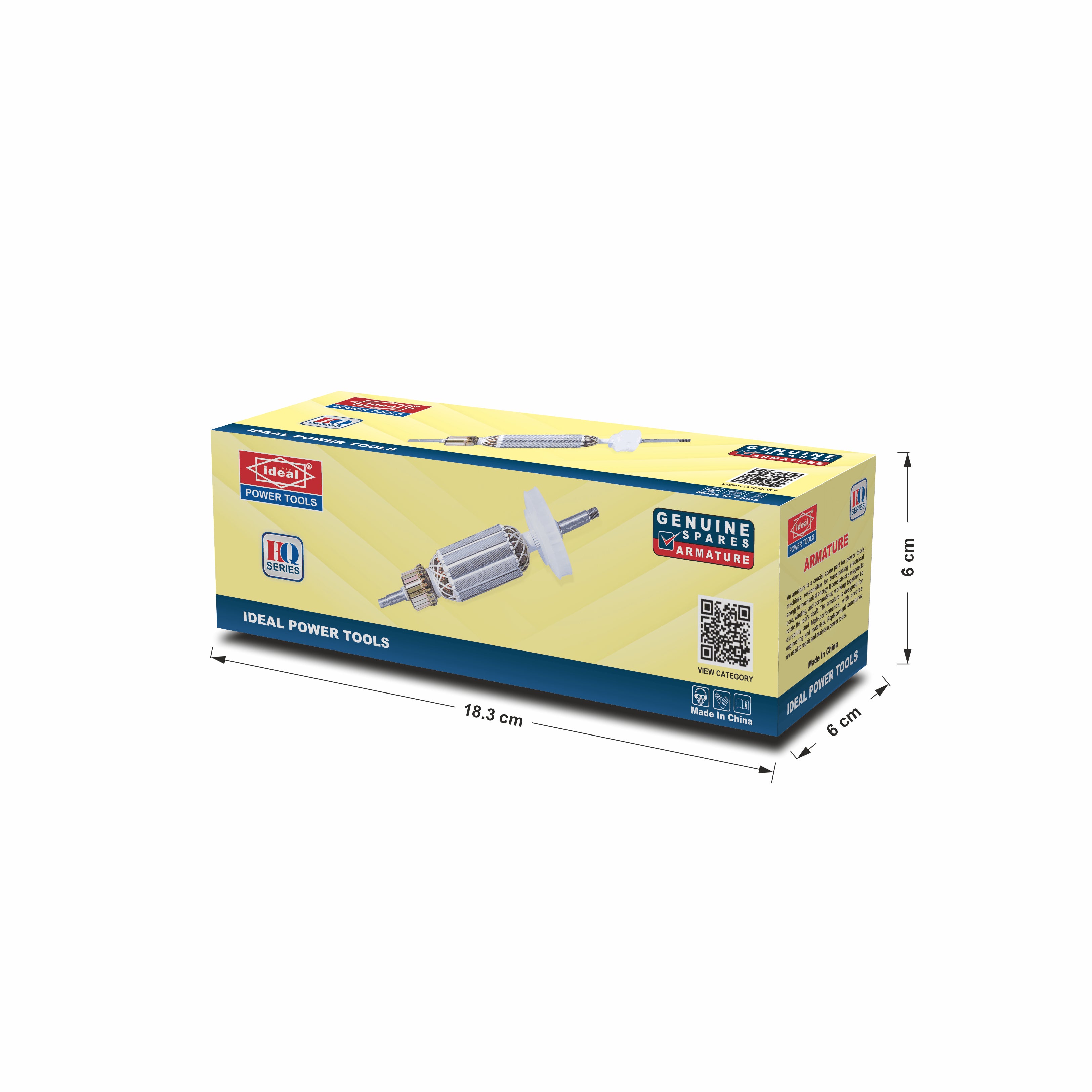 Box of Ideal Power Tools Makita-type replacement armature with dimensions indicated