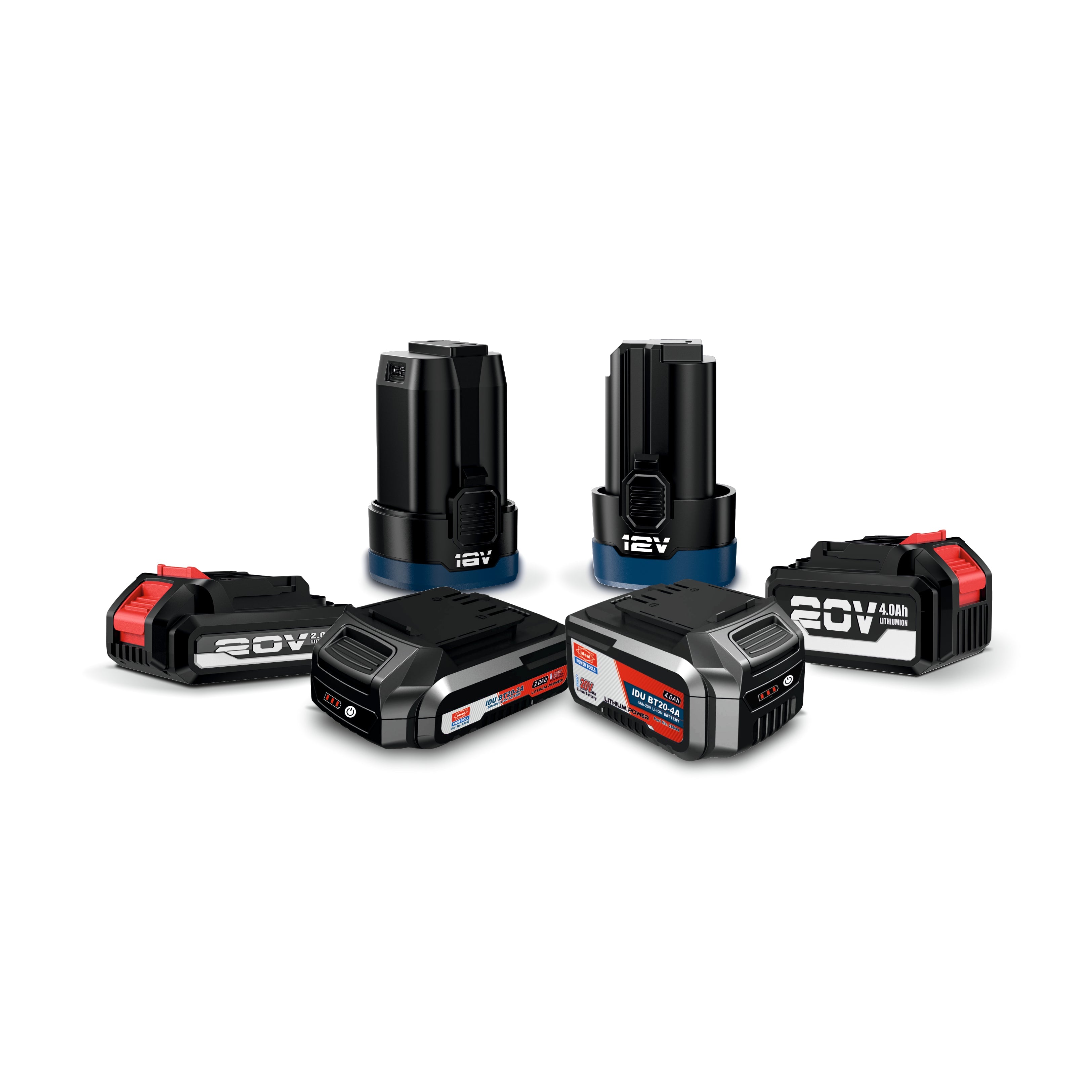 Battery Collection featuring genuine Ideal Power Tools 12V, 16V and 20V lithium-ion rechargeable battery packs