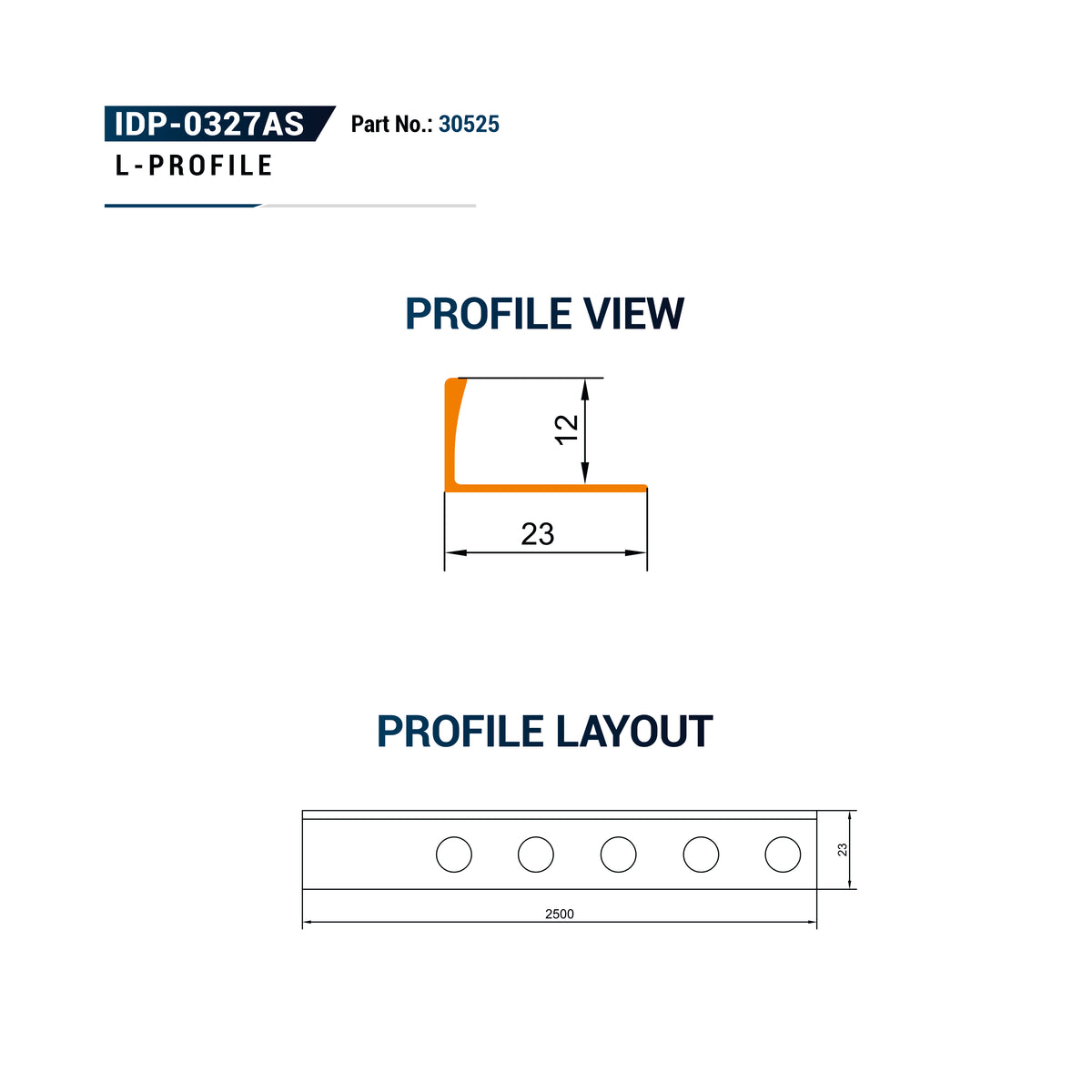 Technical drawing showing an L-profile profile view with dimensions.