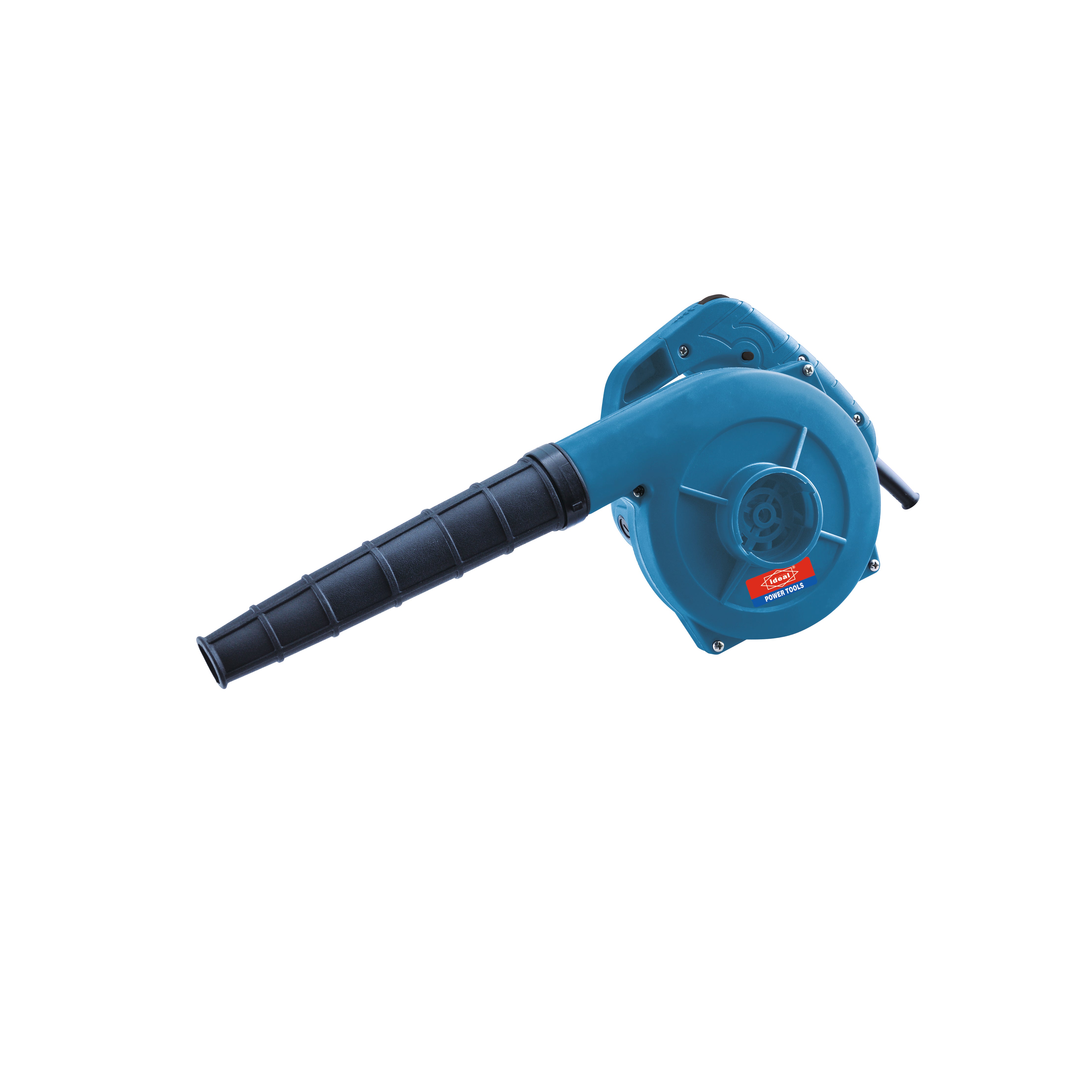 A blue ID EBC40V electric air blower machine with an adjustable nozzle and a power cord.