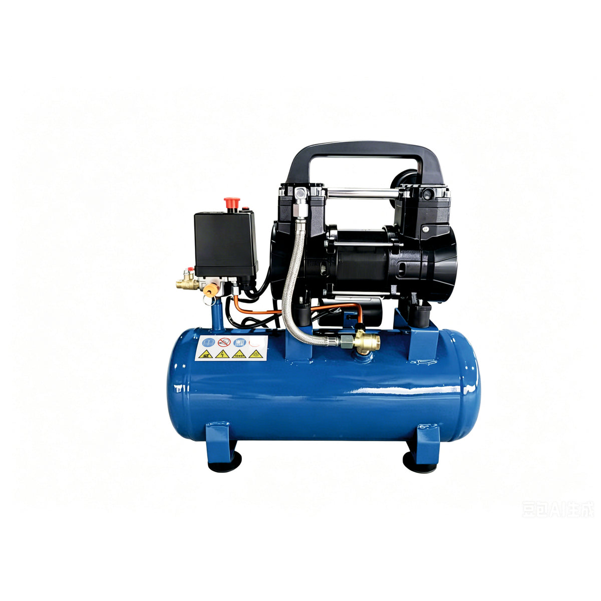 Blue color air compressor on a white background