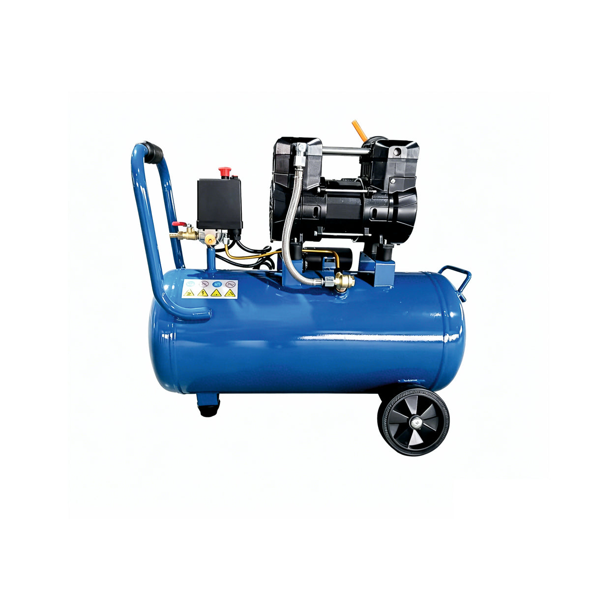 Blue colored air compressor on a white background