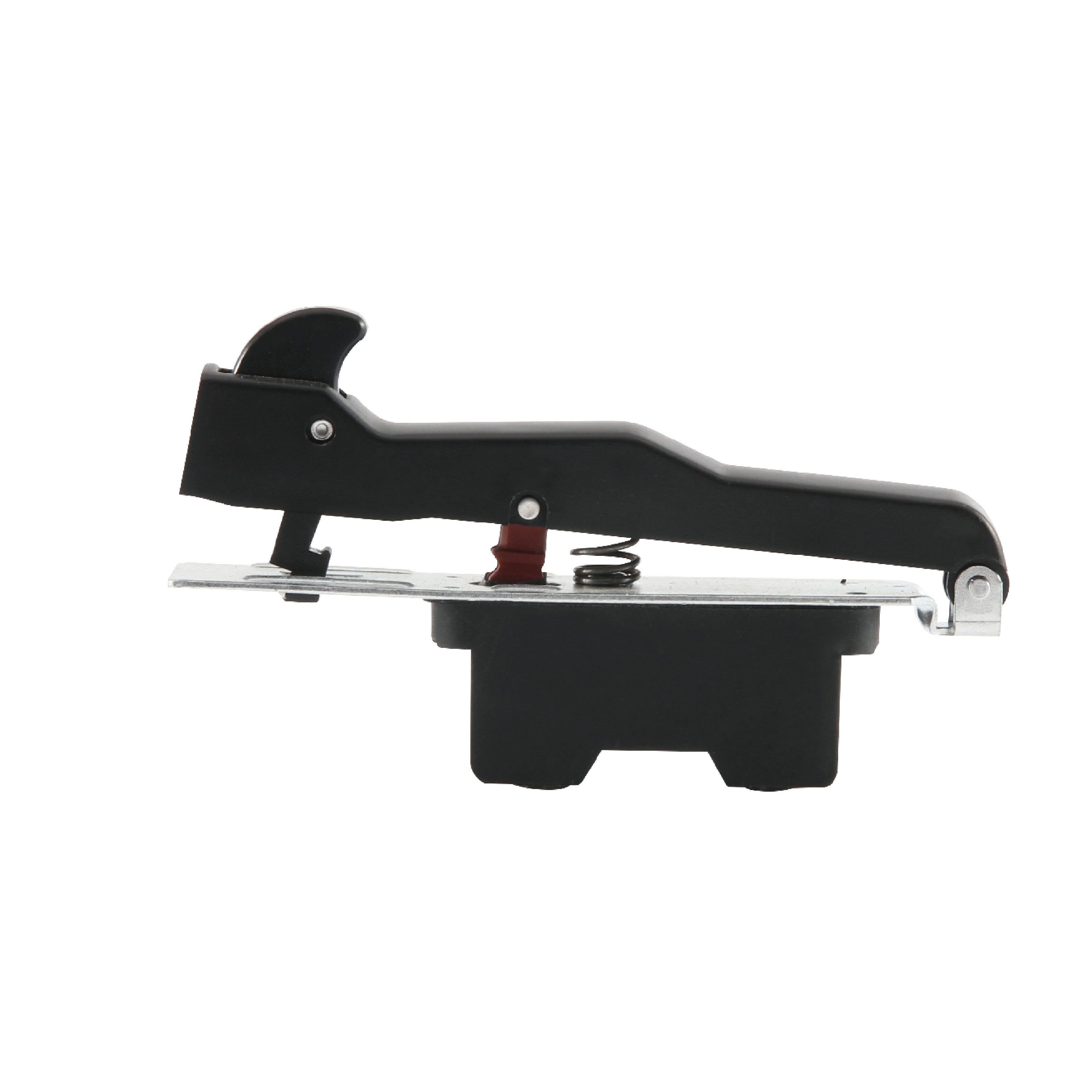 Black metal switch with a lever on a white background