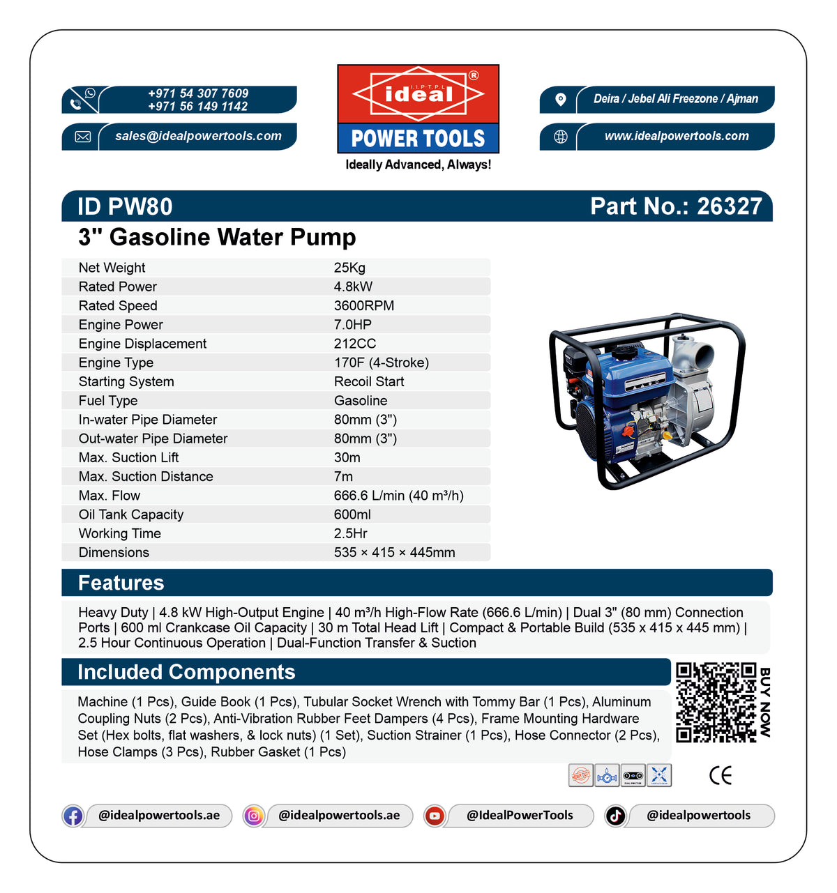 ID PW80 [3"] GASOLINE WATER PUMP MACHINE [GASOLINE] - 26327