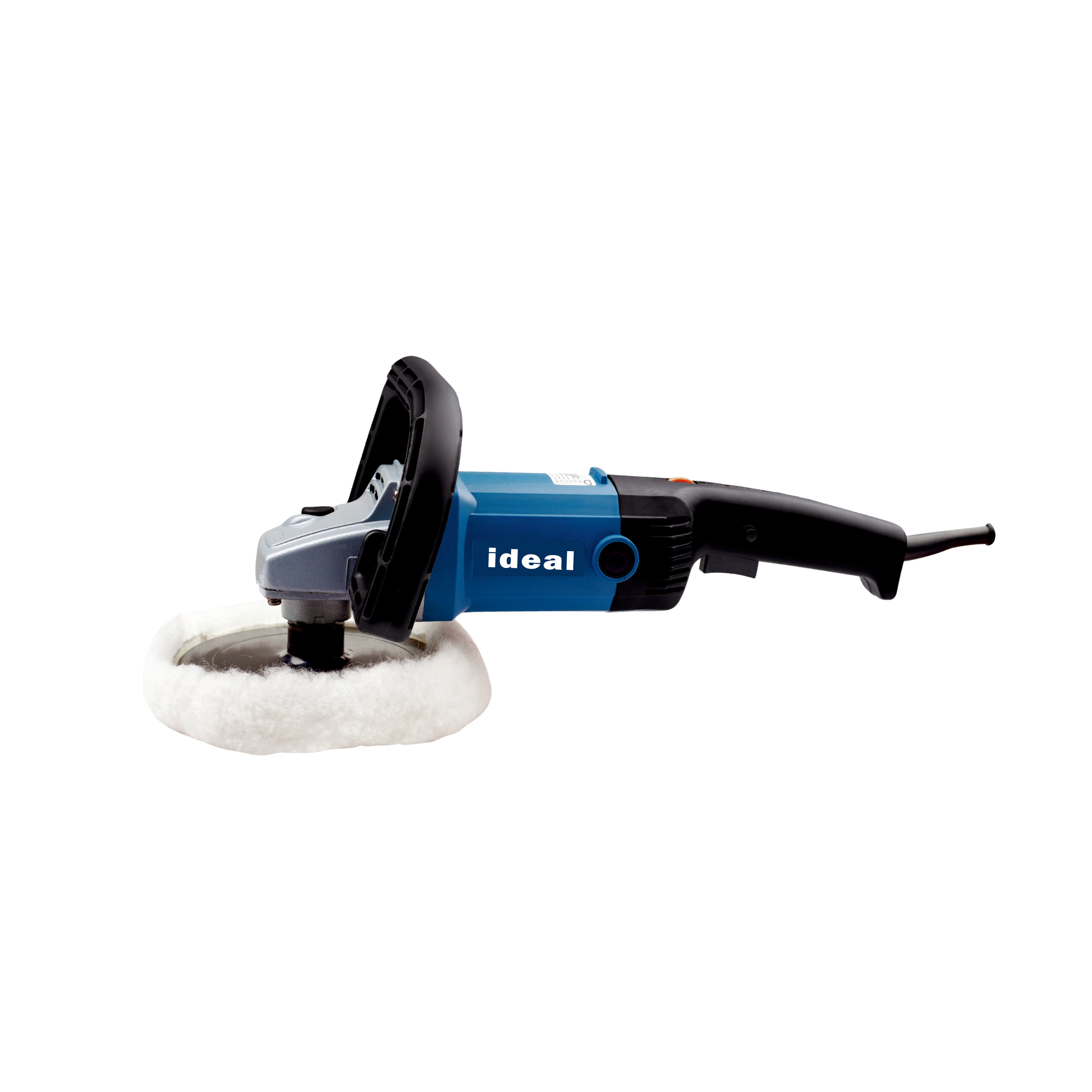 An electric buffer/polisher tool with a blue and black body, a white circular buffing pad, and the brand name 'ideal' printed on the side, shown against a plain white background.