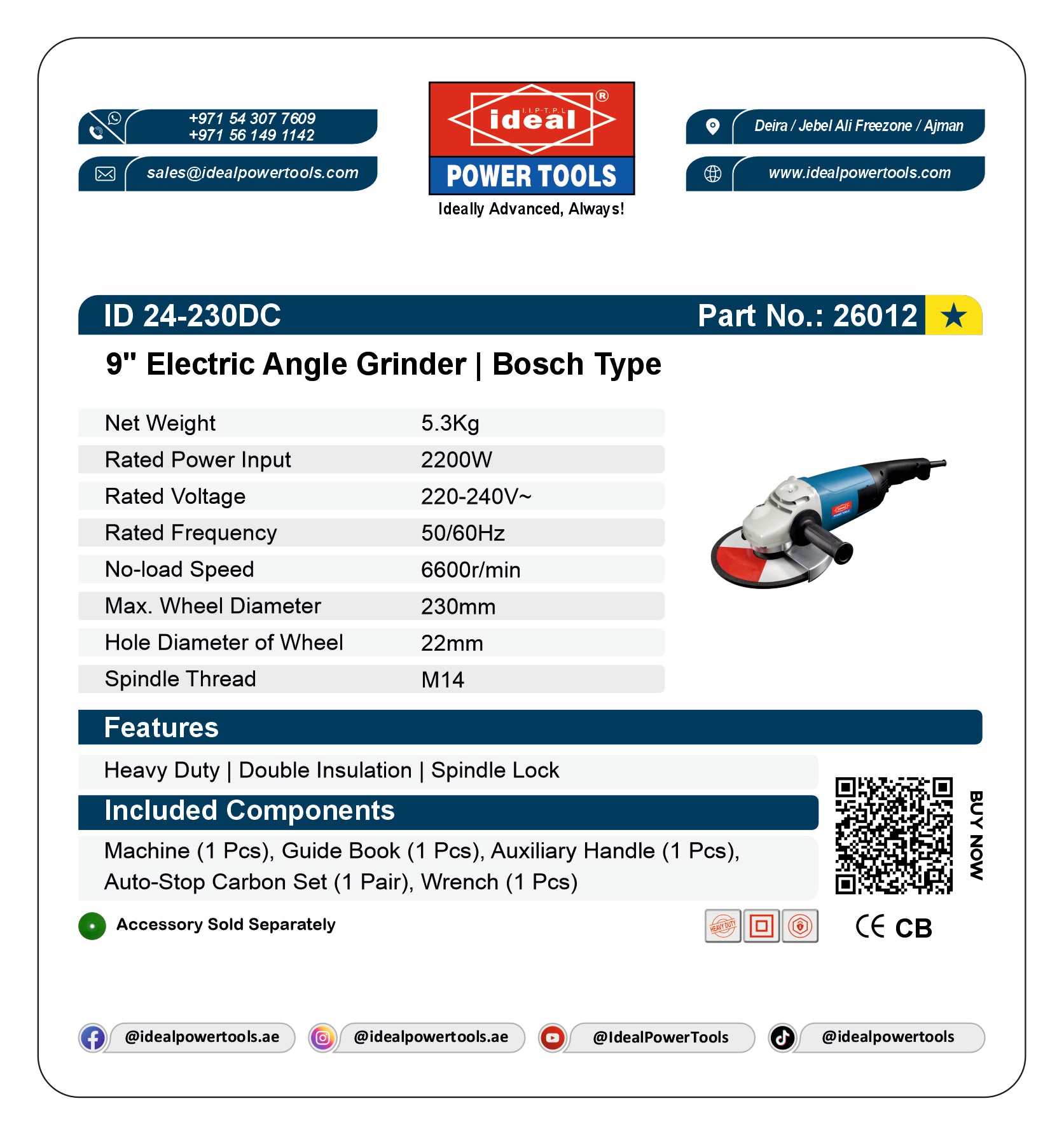 ID 24-230DC ELECTRIC ANGLE GRINDER MACHINE