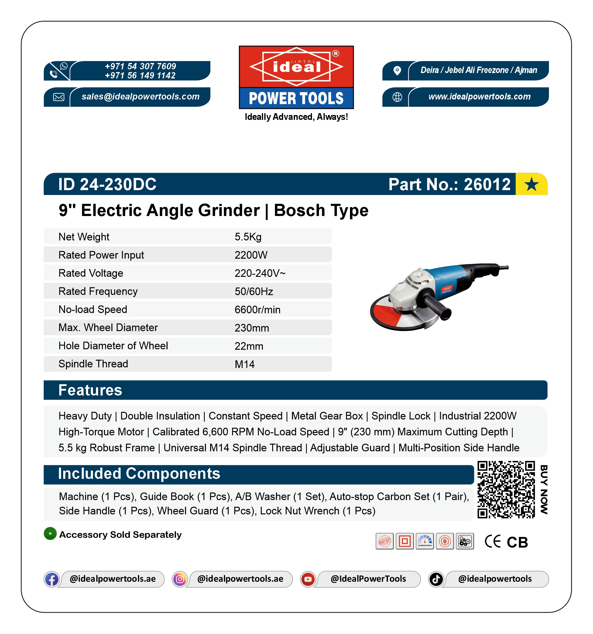 ID 24-230DC 9" ELECTRIC ANGLE GRINDER MACHINE [G-240V] [Bosch Type] - 26012