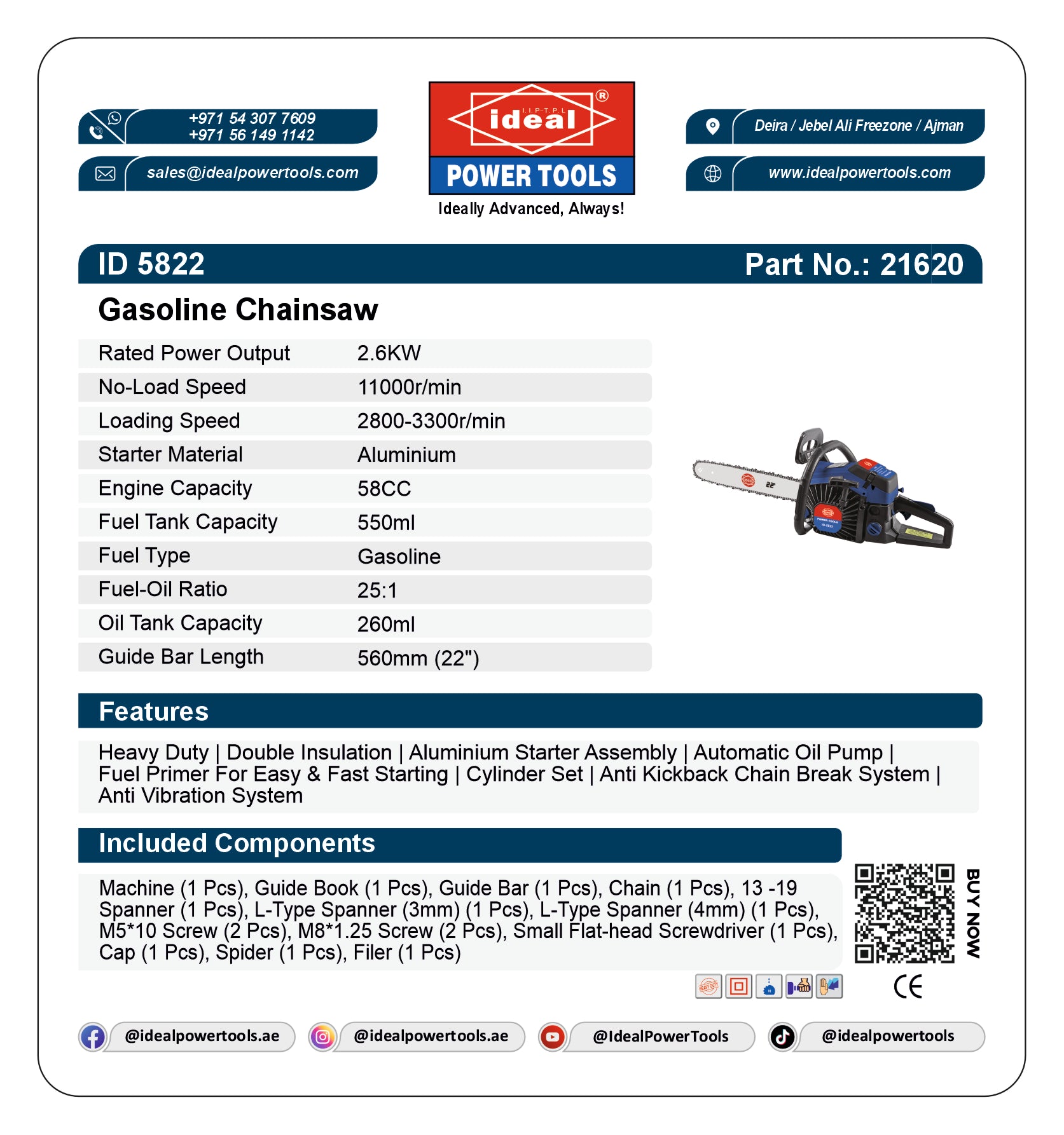 ID 5822 GASOLINE CHAINSAW MACHINE [GASOLINE] - 21620