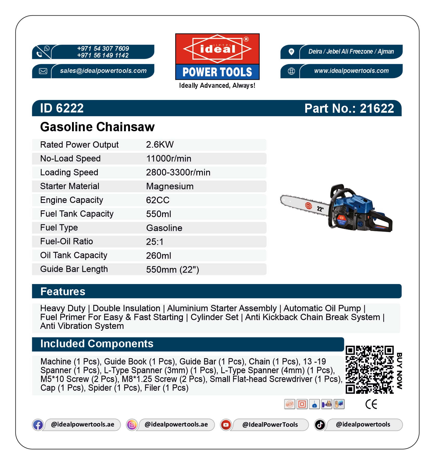 ID 6222 GASOLINE CHAINSAW MACHINE [GASOLINE] - 21622