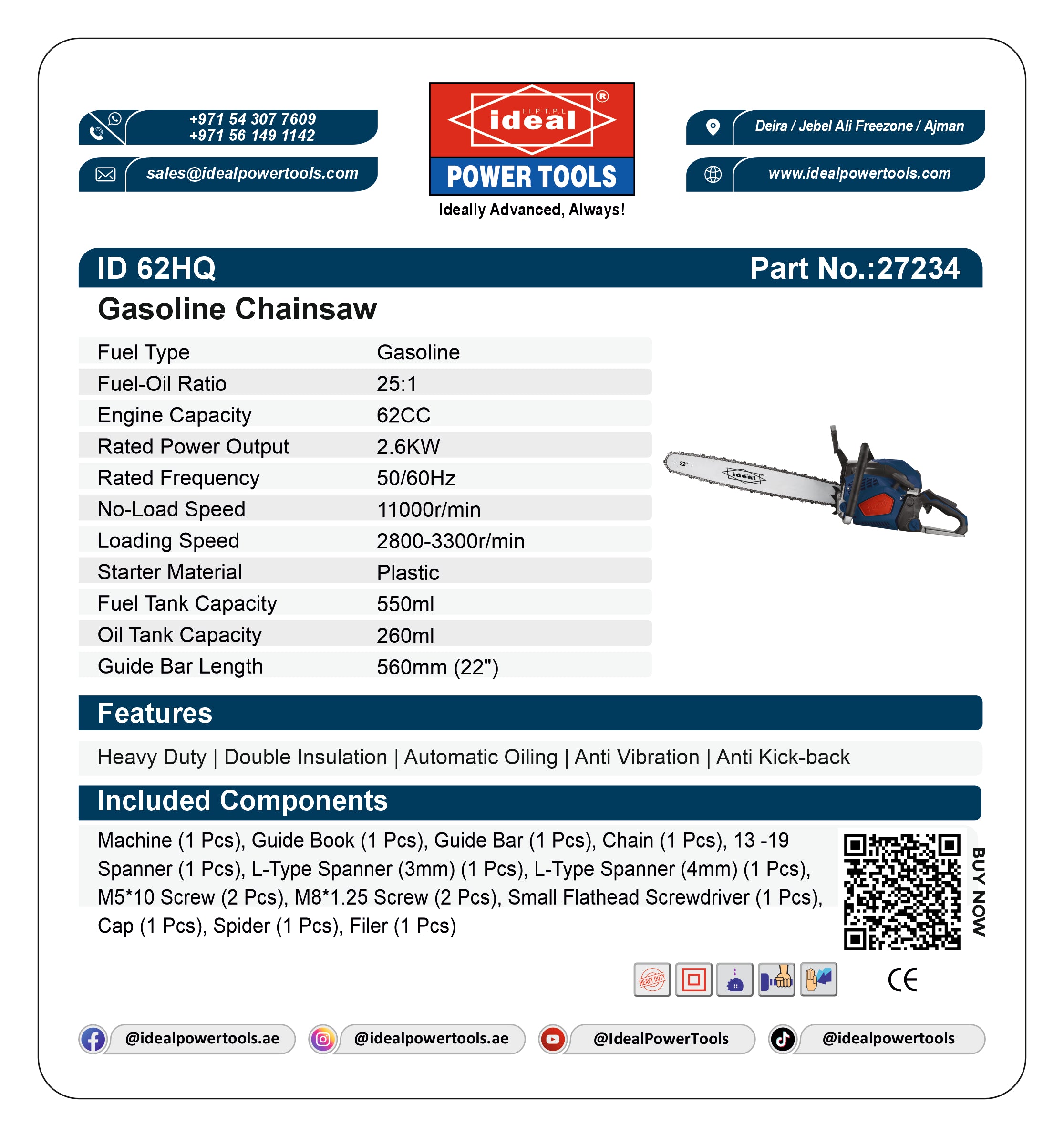 ID 62HQ GASOLINE CHAINSAW MACHINE [GASOLINE] - 27234