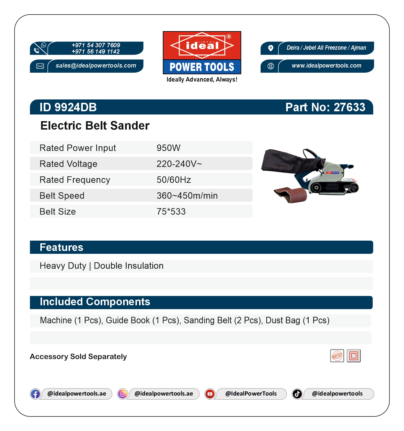 ID 9924DB ELECTRIC BELT SANDER MACHINE [G-240V] - 27633
