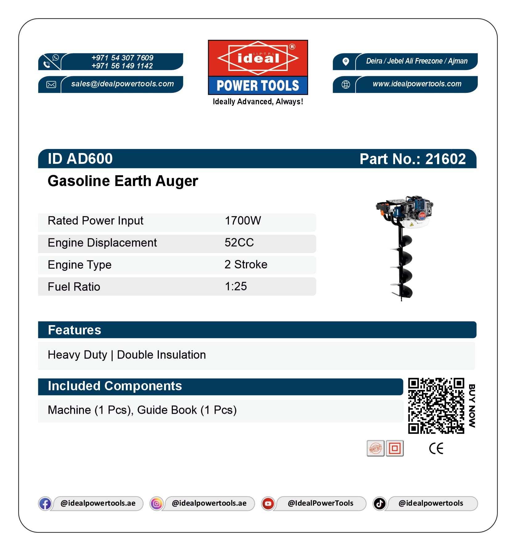ID AD600 GASOLINE EARTH AUGER MACHINE [GASOLINE] - 21602