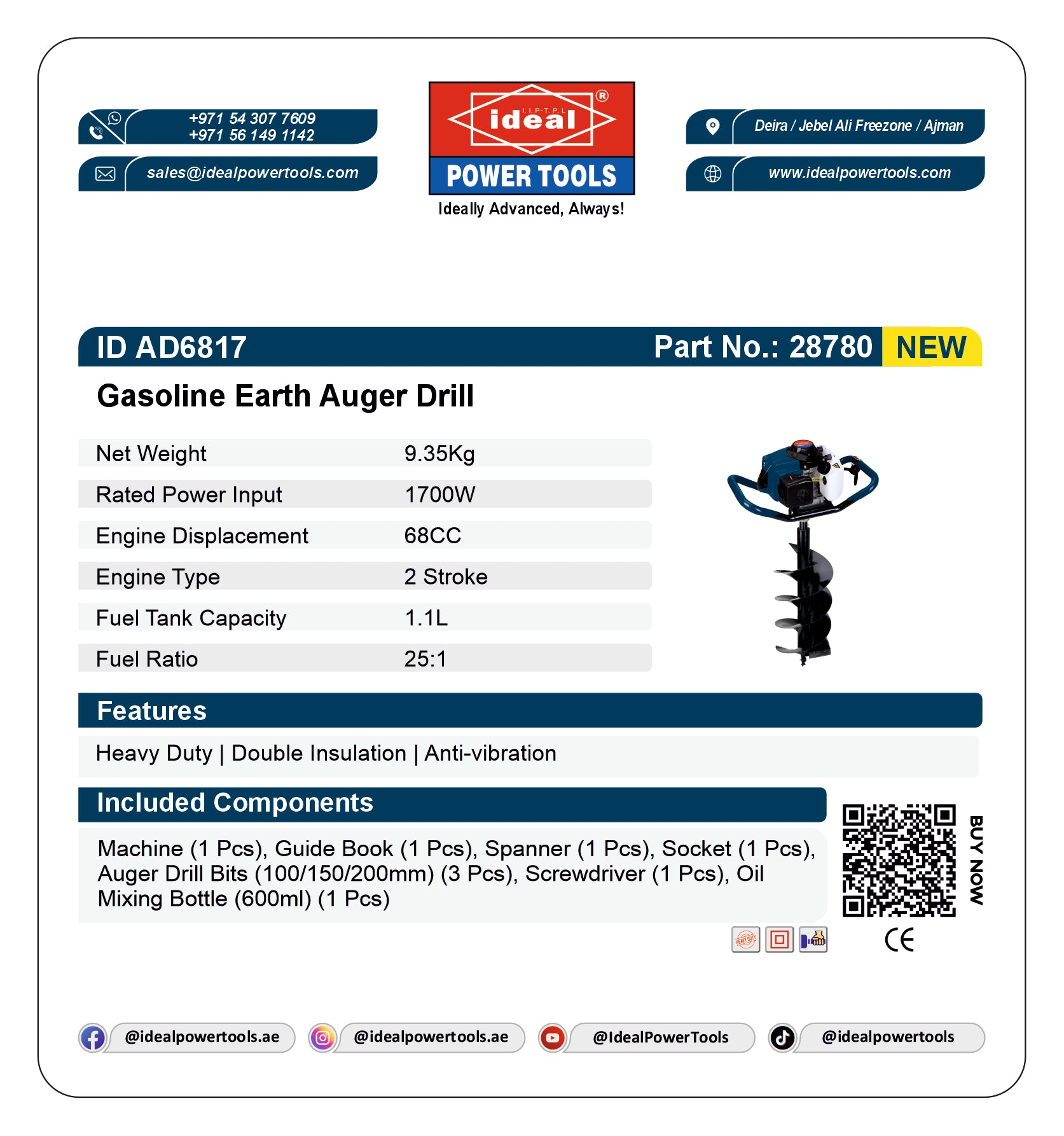 ID AD6817 GASOLINE EARTH AUGER MACHINE