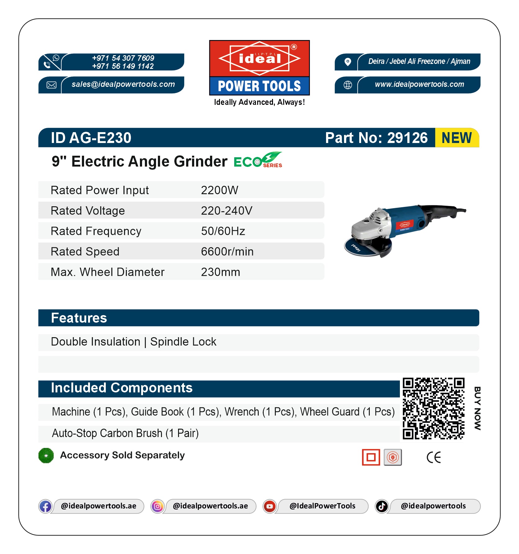 ID AG-E230 9" [ECO-SERIES] ELECTRIC ANGLE GRINDER MACHINE [G-240V] - 29126