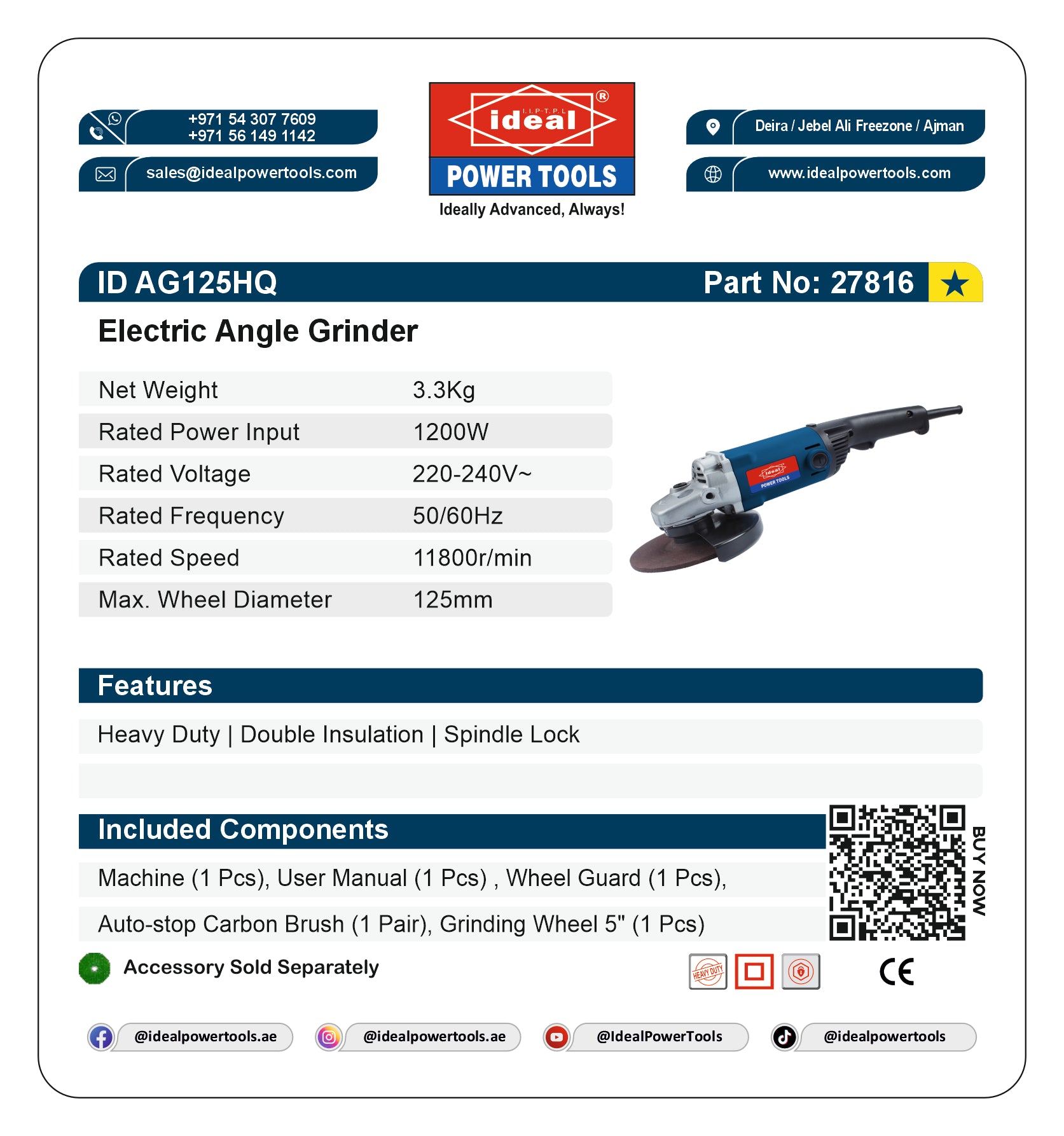 ID AG125HQ ELECTRIC ANGLE GRINDER MACHINE