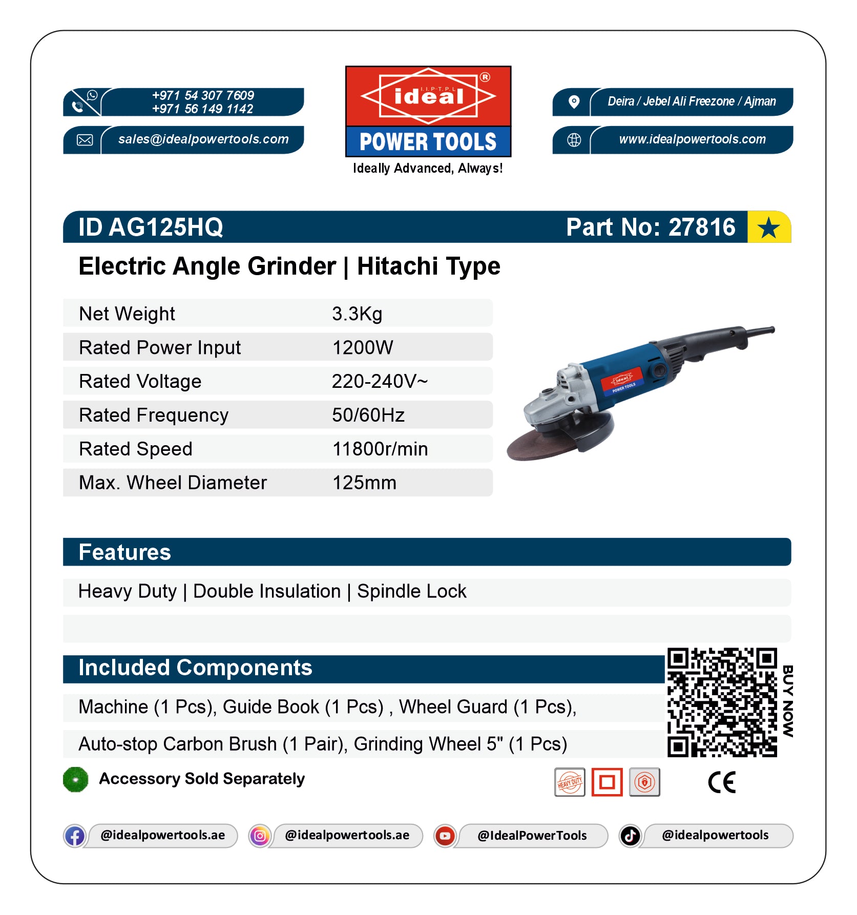 ID AG125HQ ELECTRIC ANGLE GRINDER MACHINE