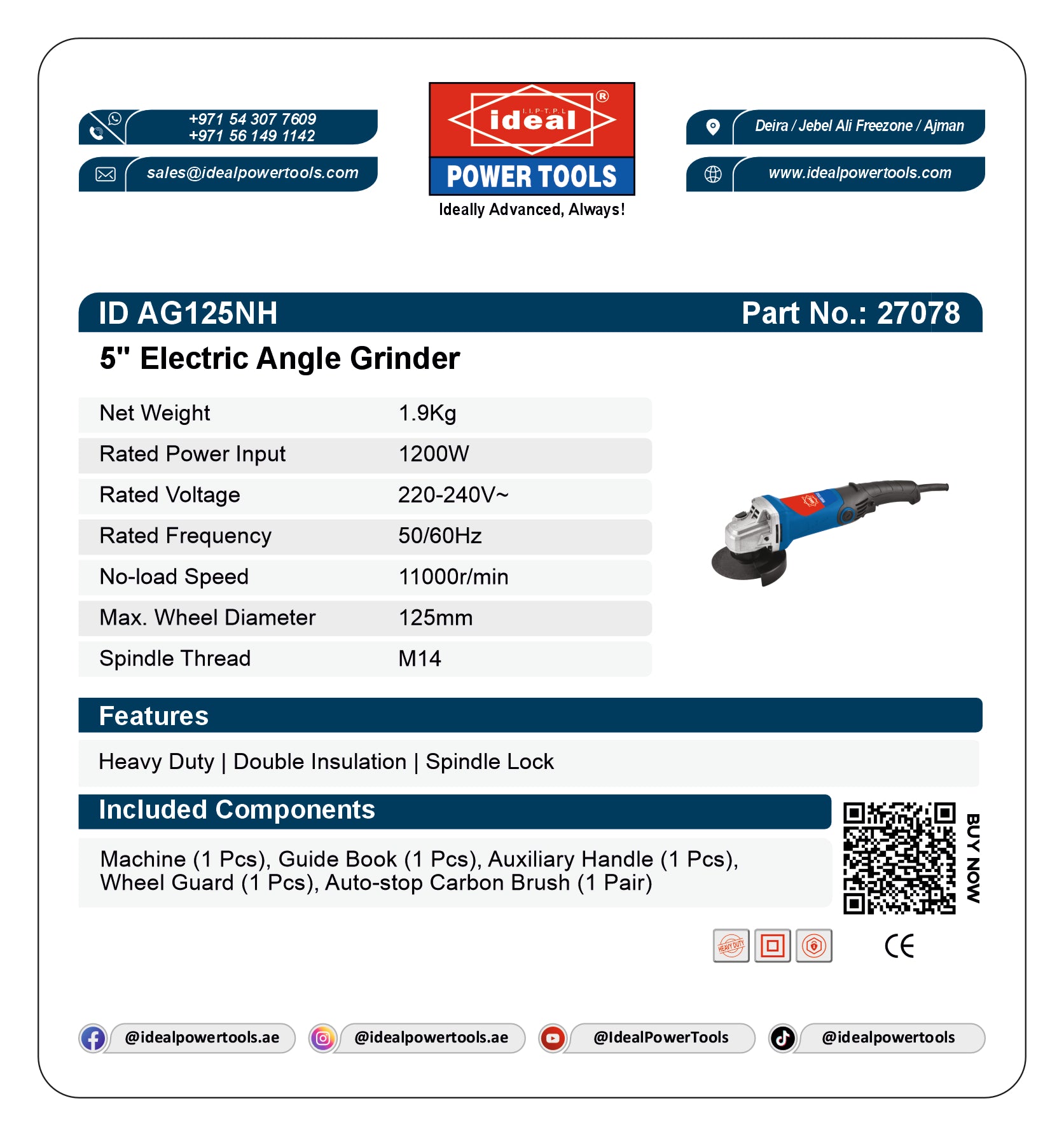 ID AG125NH ELECTRIC ANGLE GRINDER MACHINE [G-240V] - 27078