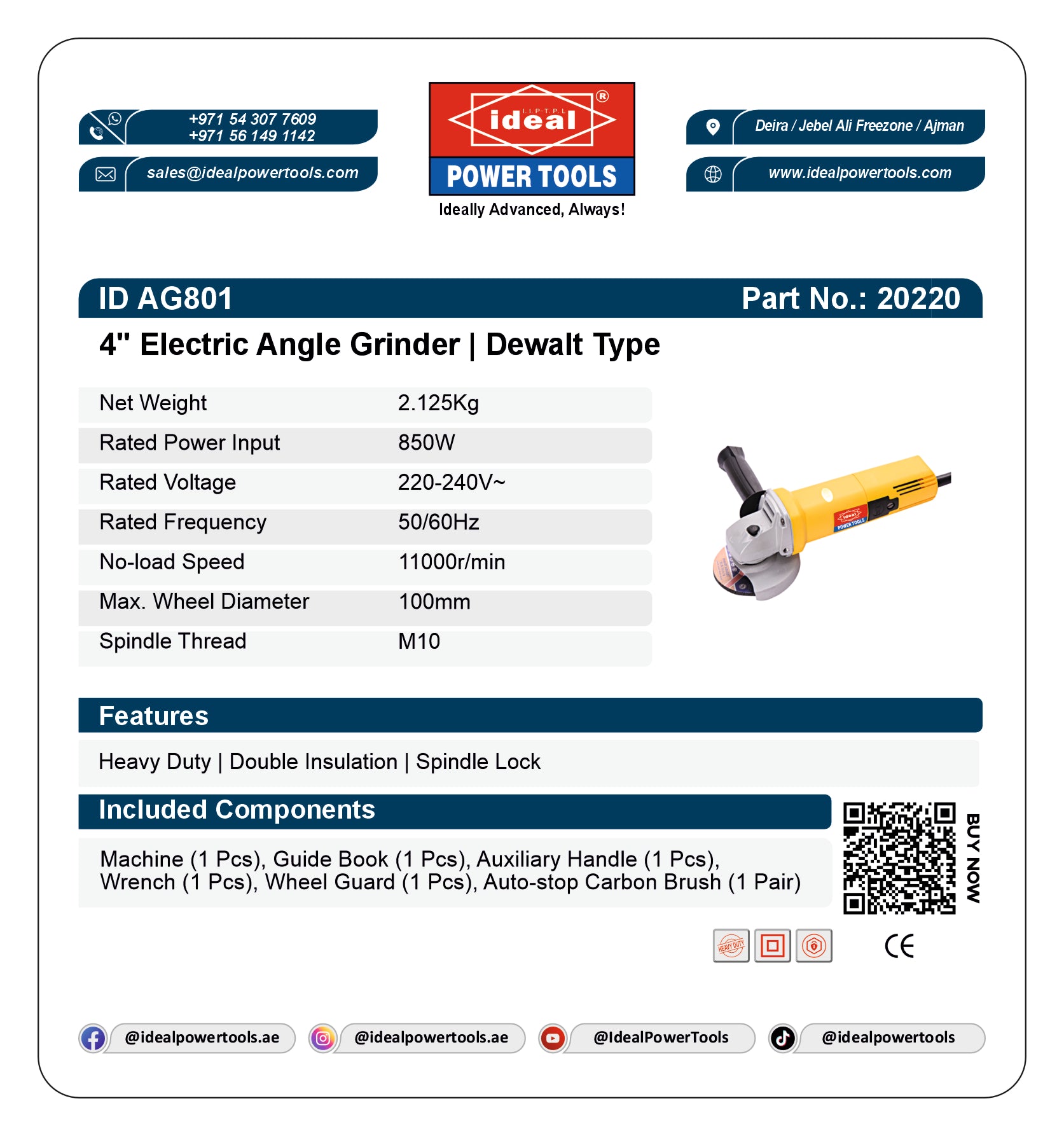 ID AG801 4" ELECTRIC ANGLE GRINDER MACHINE [G-240V] - 20220