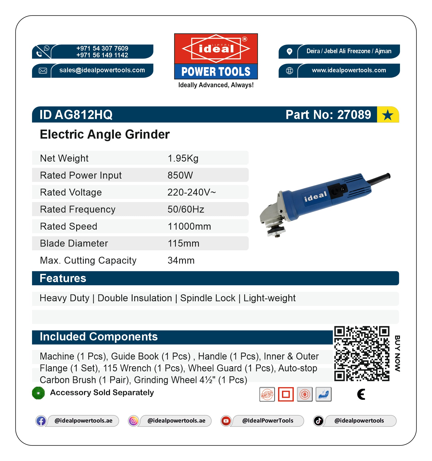 ID AG812HQ ELECTRIC ANGLE GRINDER MACHINE