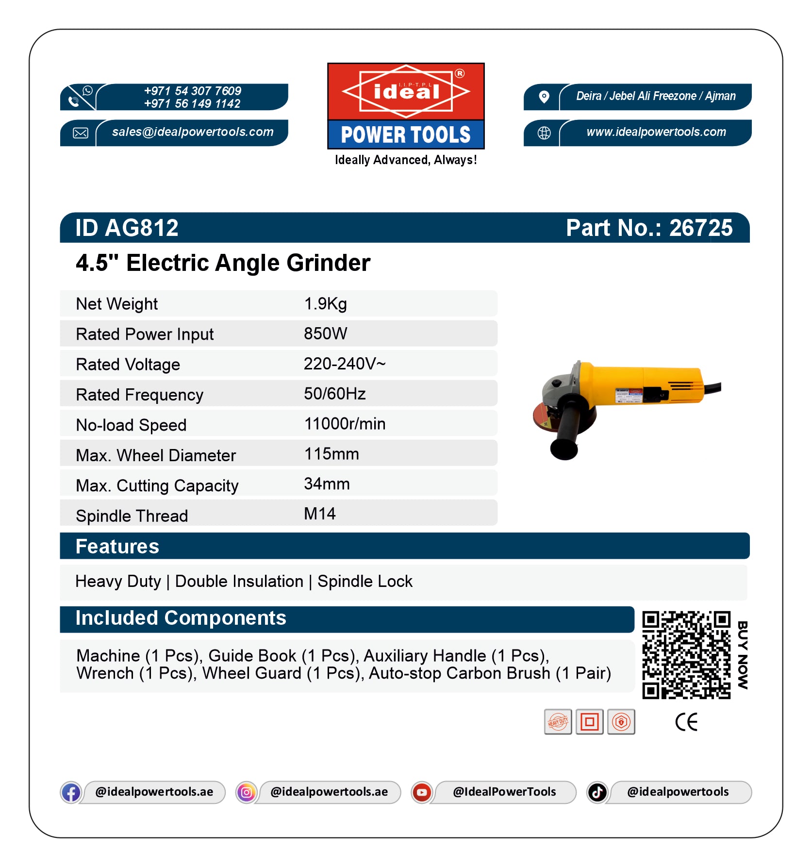 ID AG812 ELECTRIC ANGLE GRINDER MACHINE