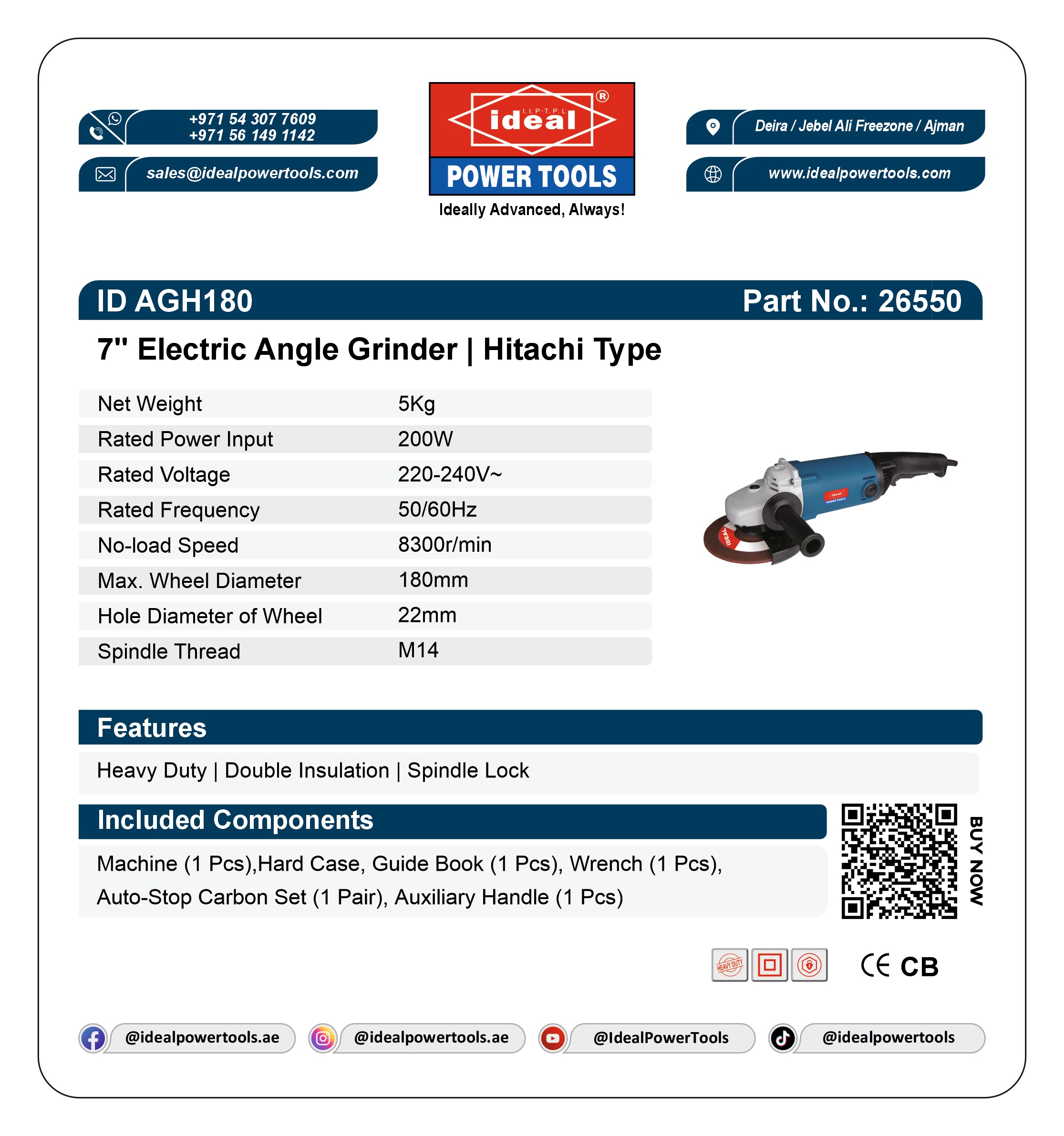 ID AGH180 ELECTRIC ANGLE GRINDER MACHINE