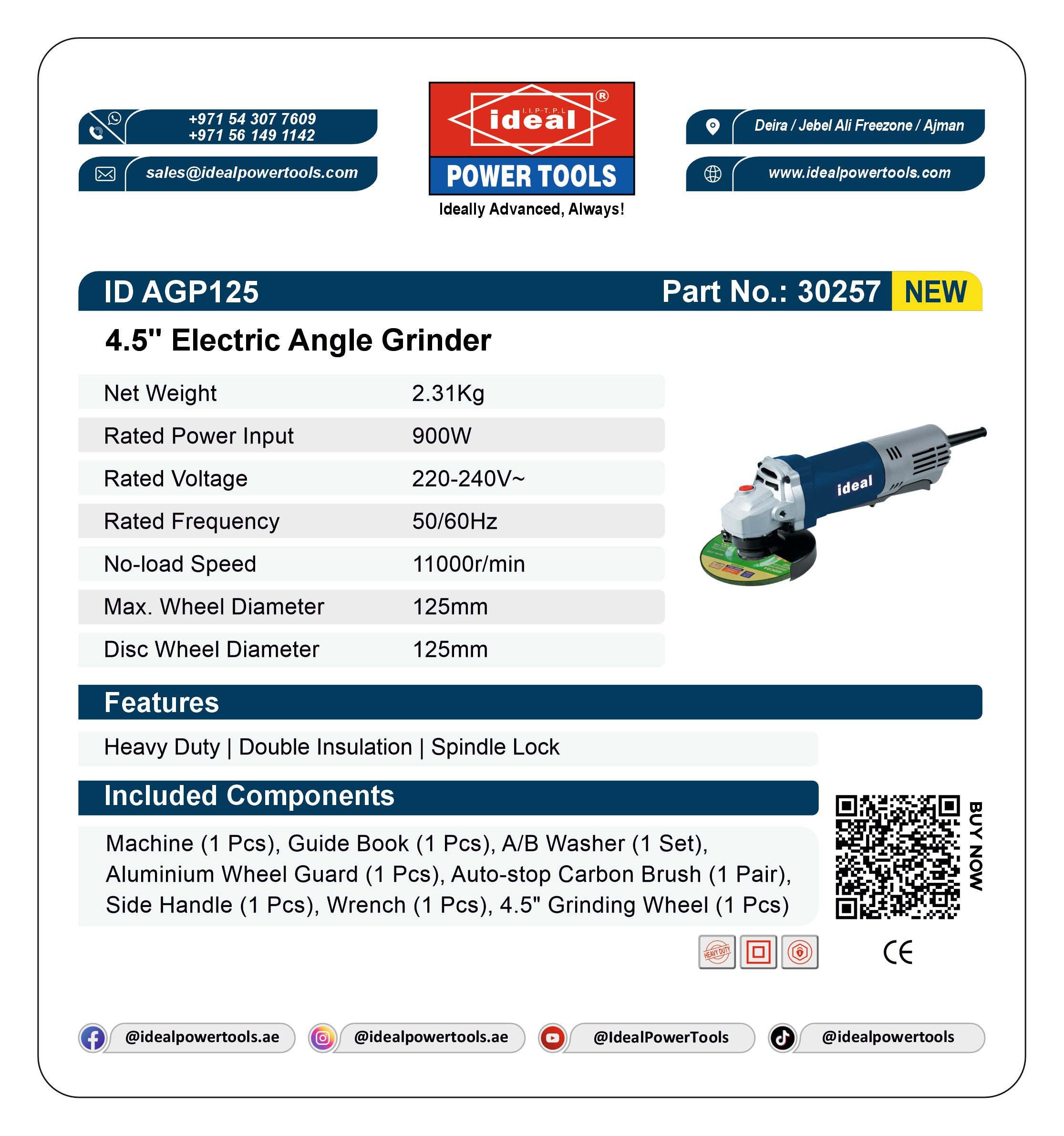 ID AGP125 [PADDLE SWITCH] 5" ELECTRIC ANGLE GRINDER MACHINE [G-240V] - 30257