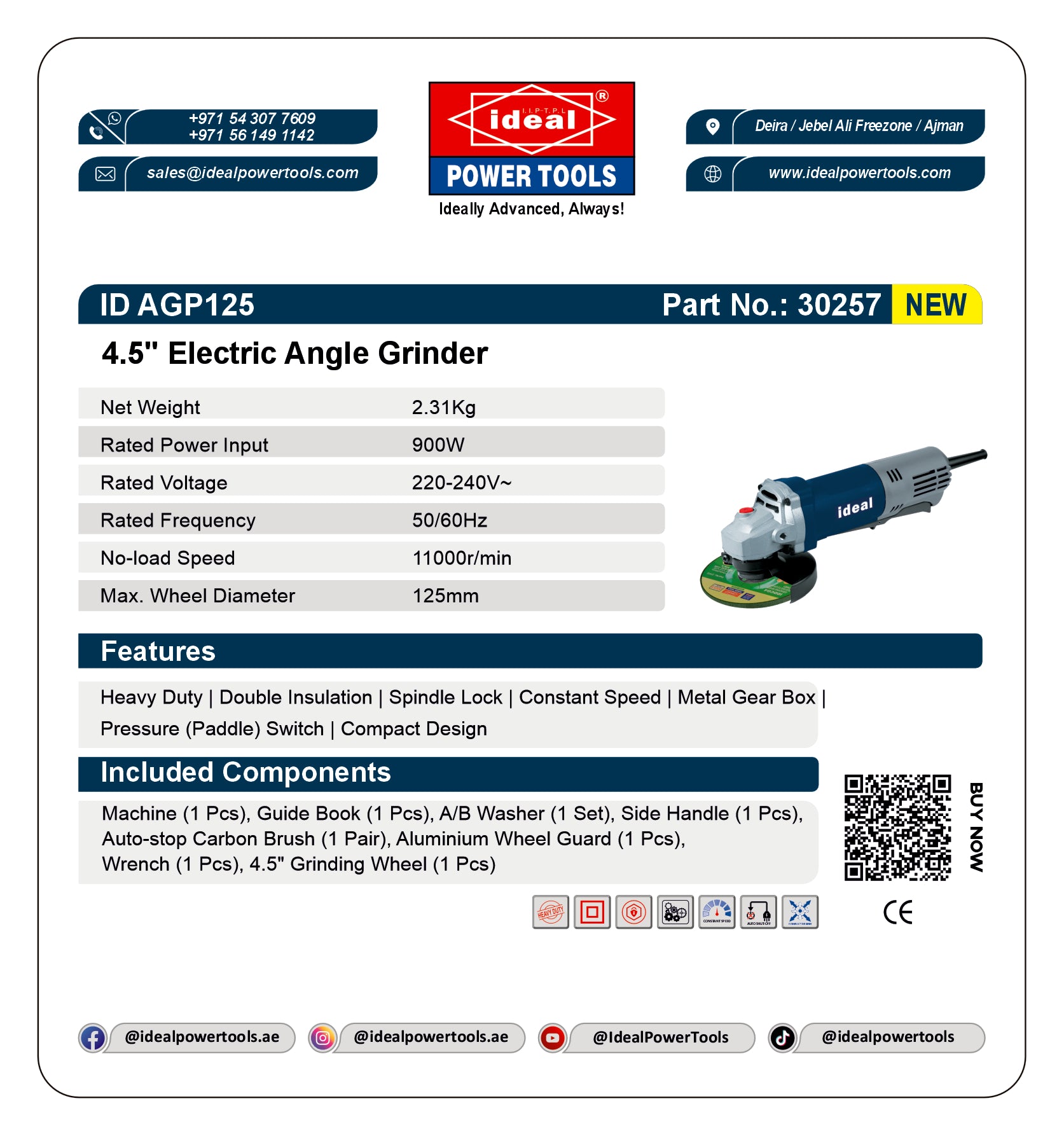 ID AGP125 [PADDLE SWITCH] 5" ELECTRIC ANGLE GRINDER MACHINE [G-240V] - 30257