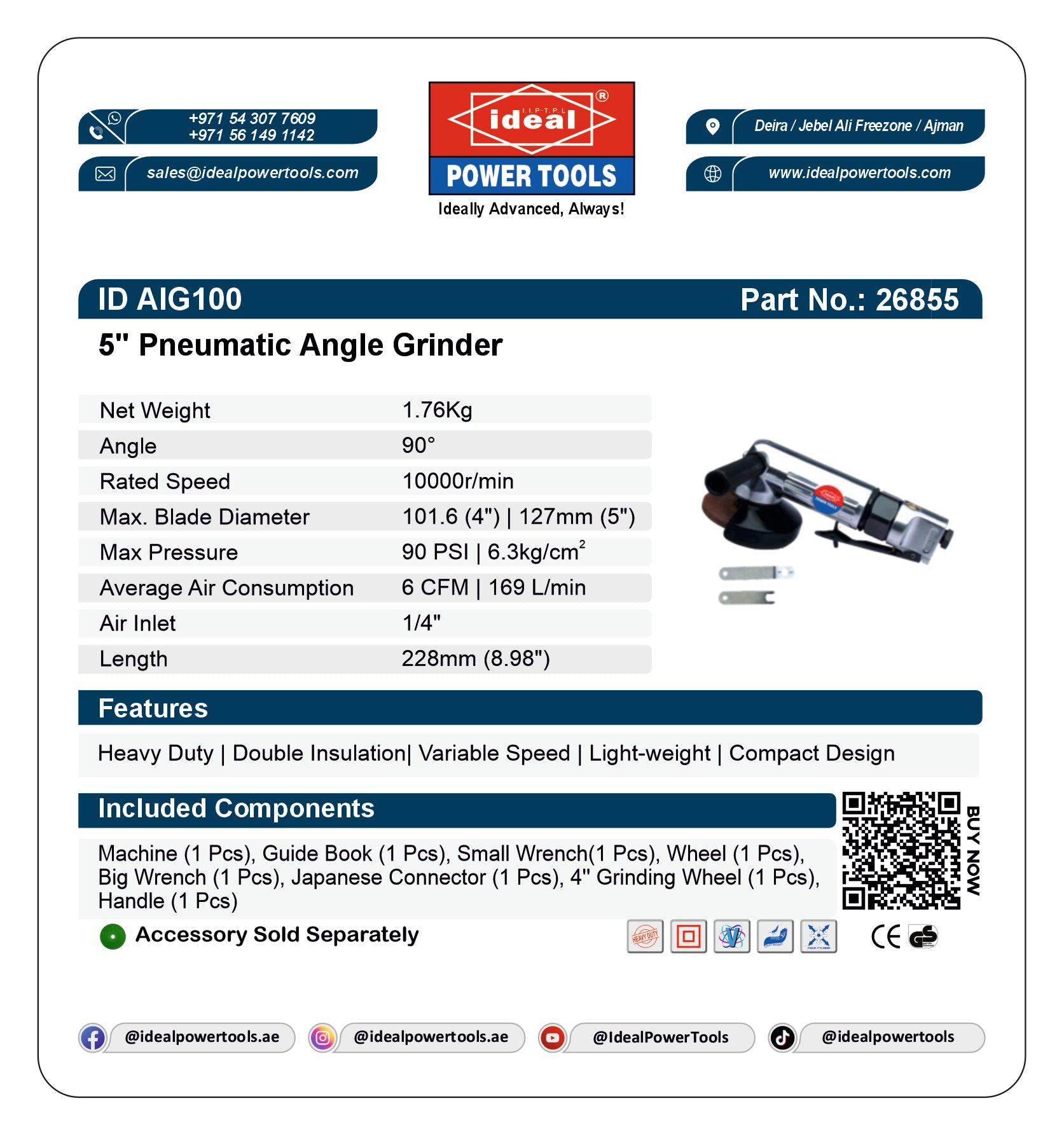 ID AIG100 PNEUMATIC ANGLE GRINDER MACHINE [AIR TOOL]