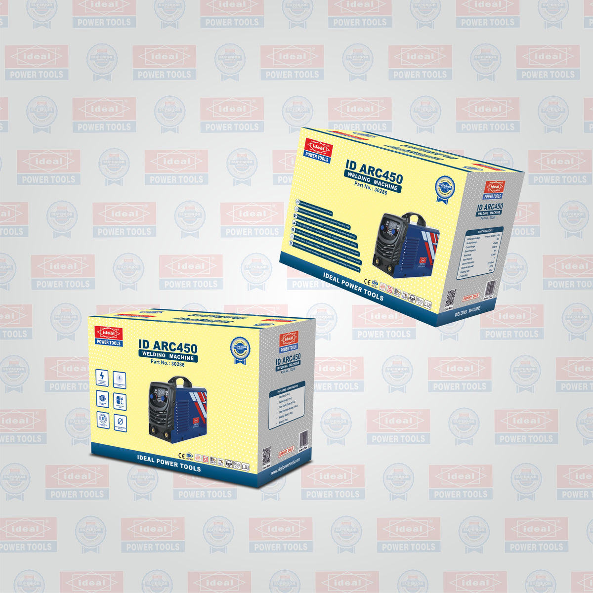 Two boxes of IDEAL POWER TOOLS ID ARC450 on a patterned background
