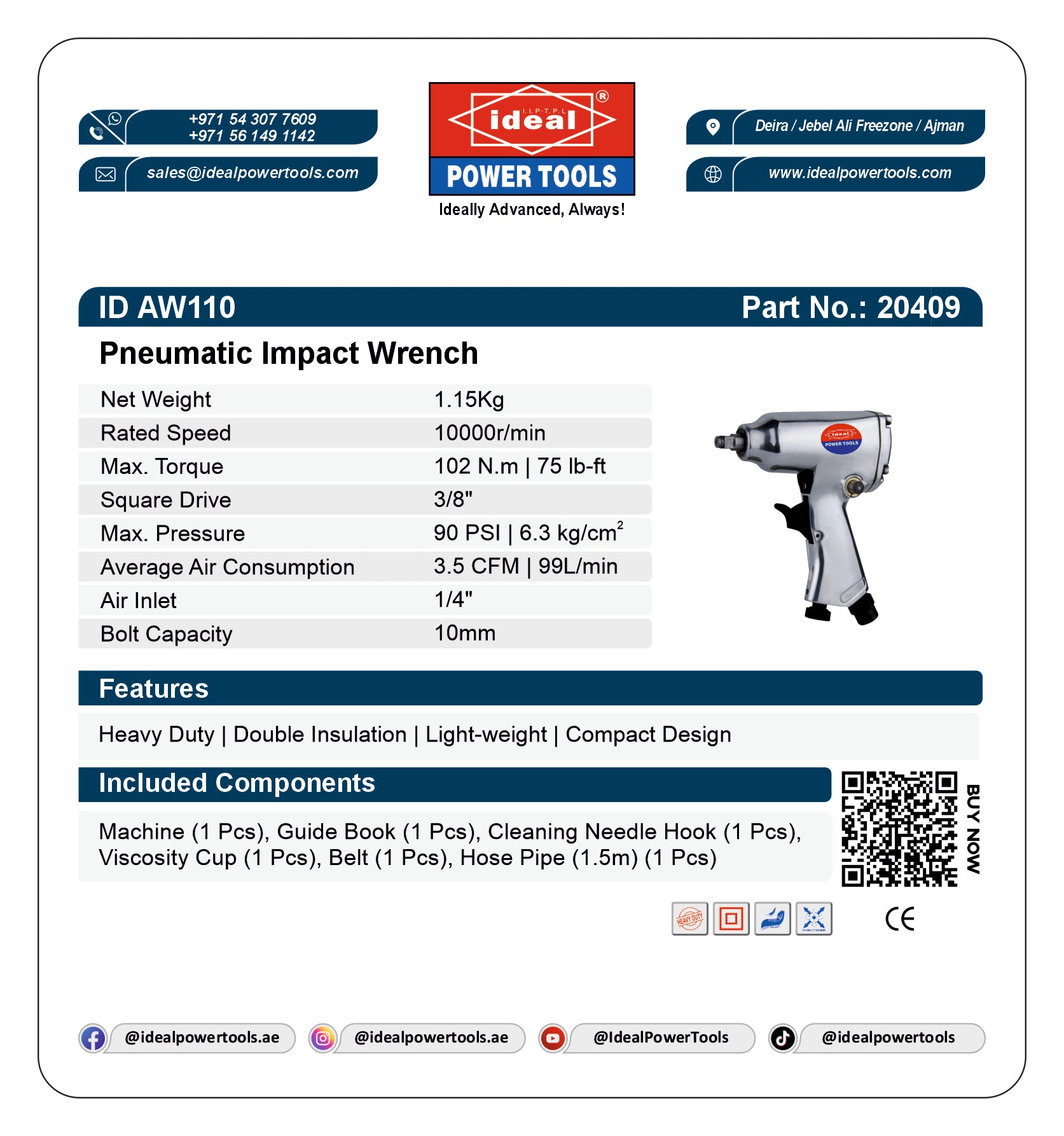 ID AW110 PNEUMATIC IMPACT WRENCH MACHINE [AIR TOOL] - 20409