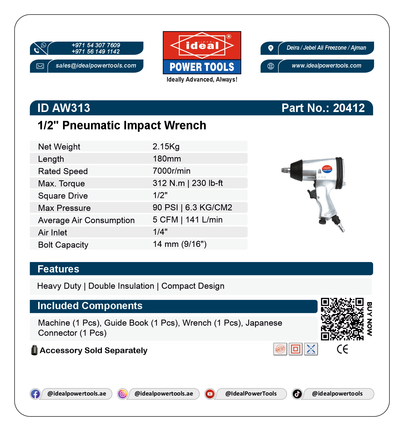 ID AW313 PNEUMATIC IMPACT WRENCH MACHINE [AIR TOOL]