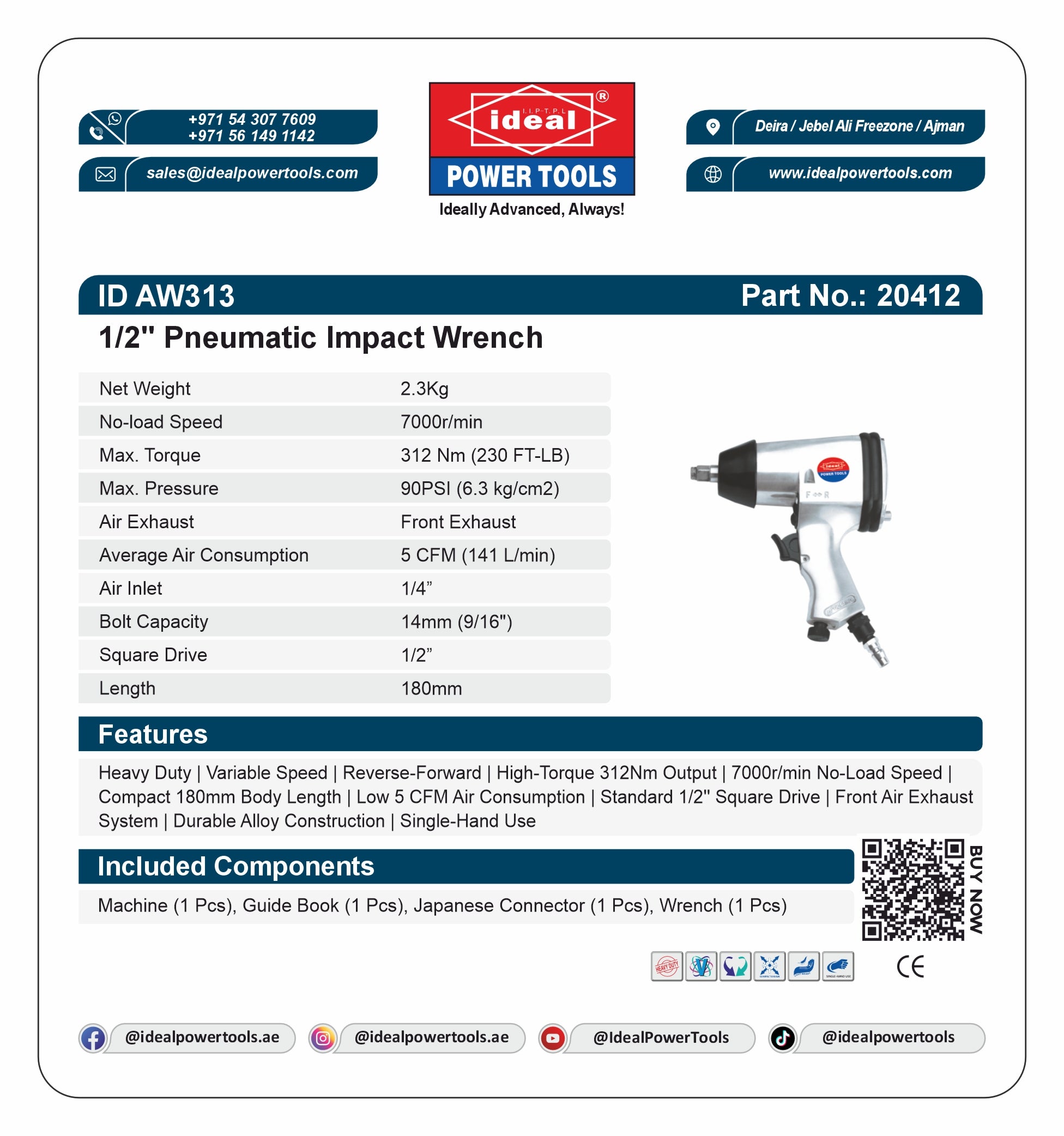 ID AW313 PNEUMATIC IMPACT WRENCH MACHINE [AIR TOOL] - 20412