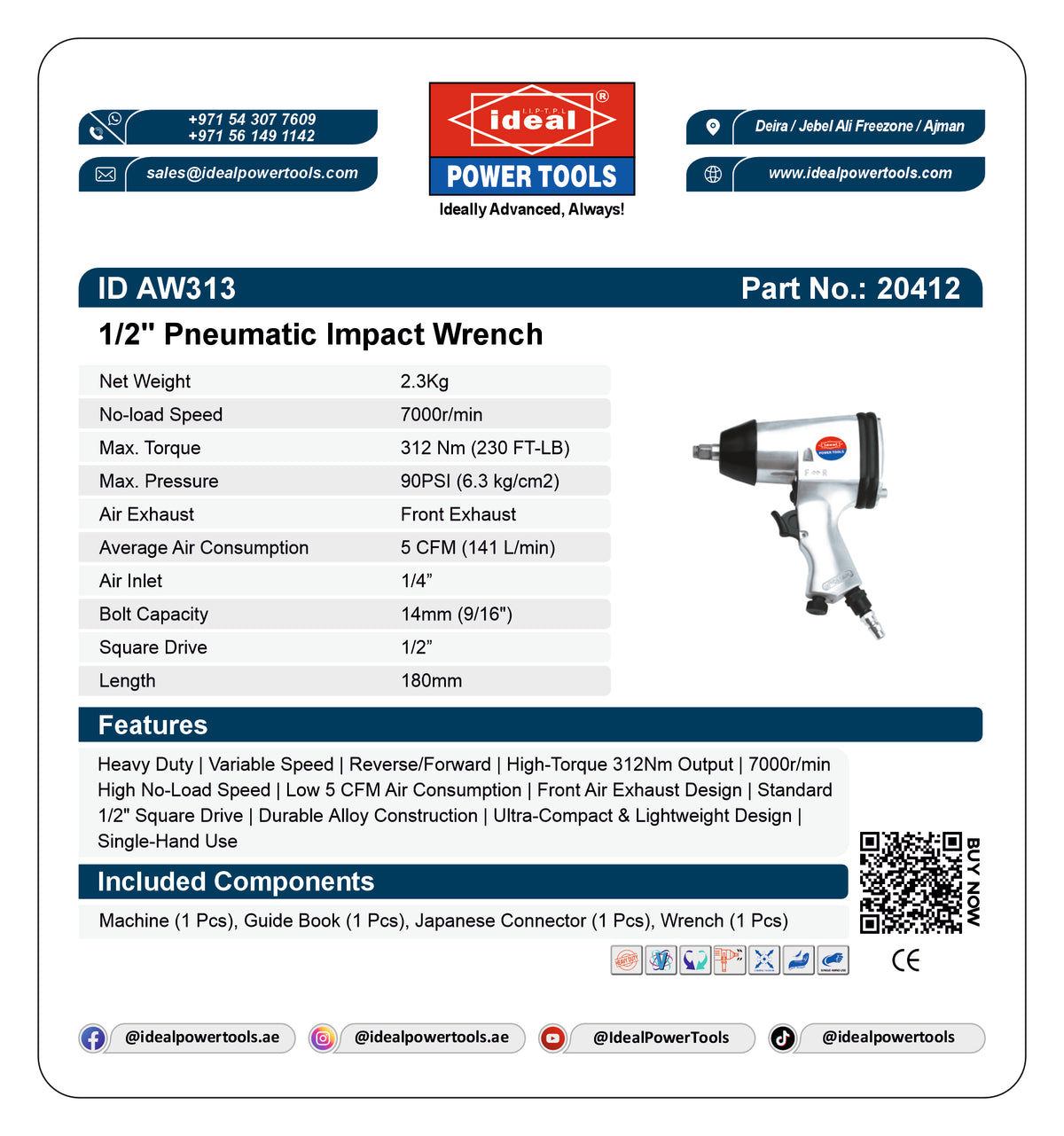 ID AW313 PNEUMATIC IMPACT WRENCH MACHINE [AIR TOOL] - 20412