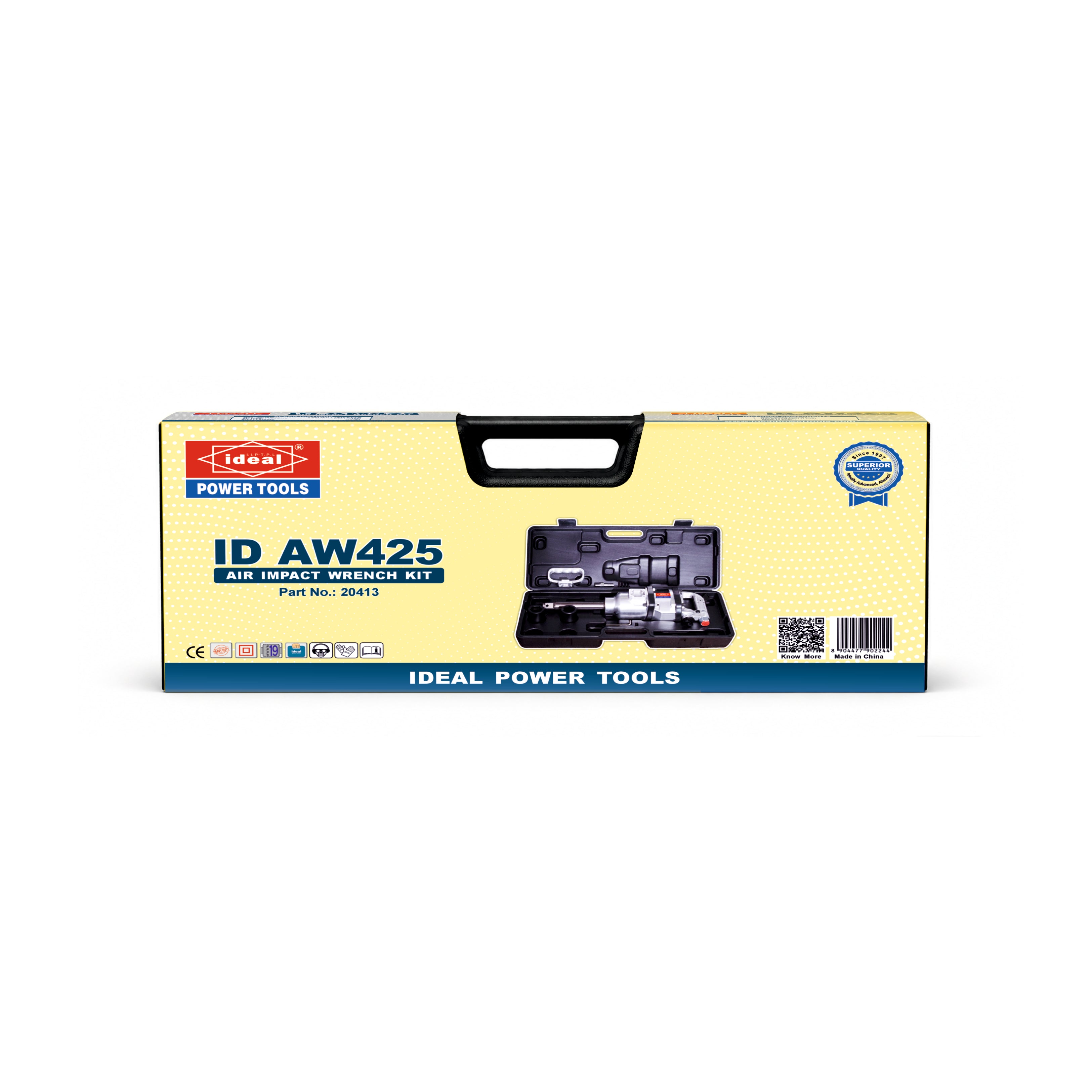 Ideal Power Tools ID AW425 air impact wrench kit packaging on a white background