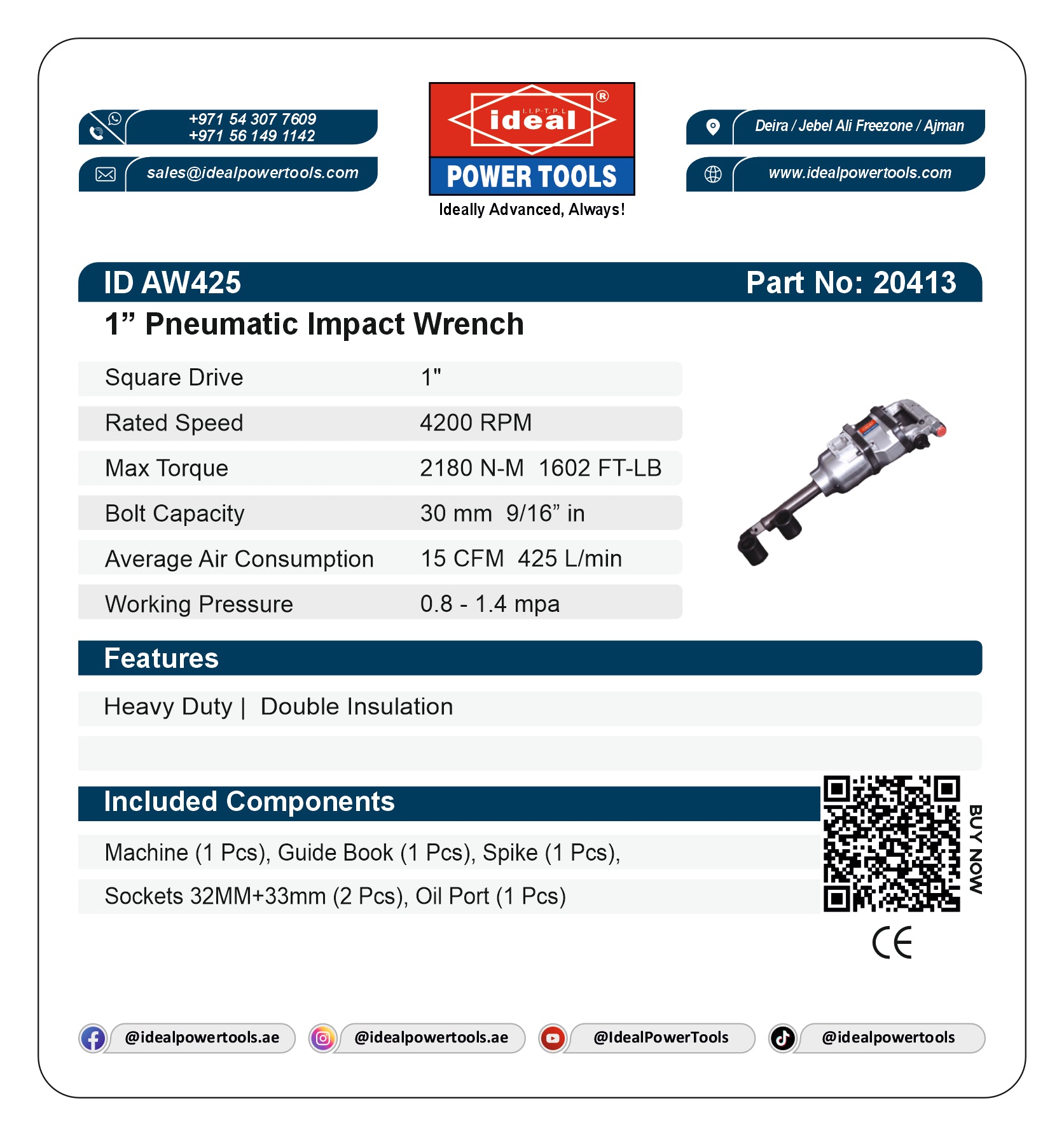 ID AW425 PNEUMATIC IMPACT WRENCH MACHINE [AIR TOOL] - 20413