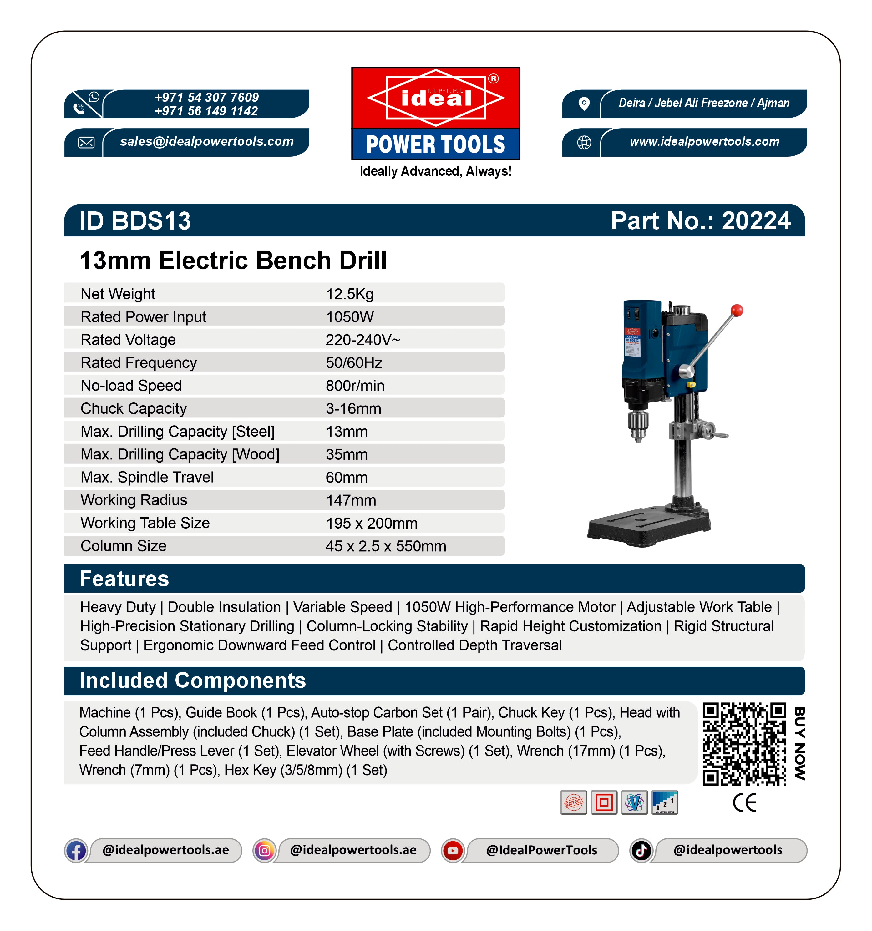 ID BDS13 ELECTRIC BENCH DRILL MACHINE [G-240V] - 20224