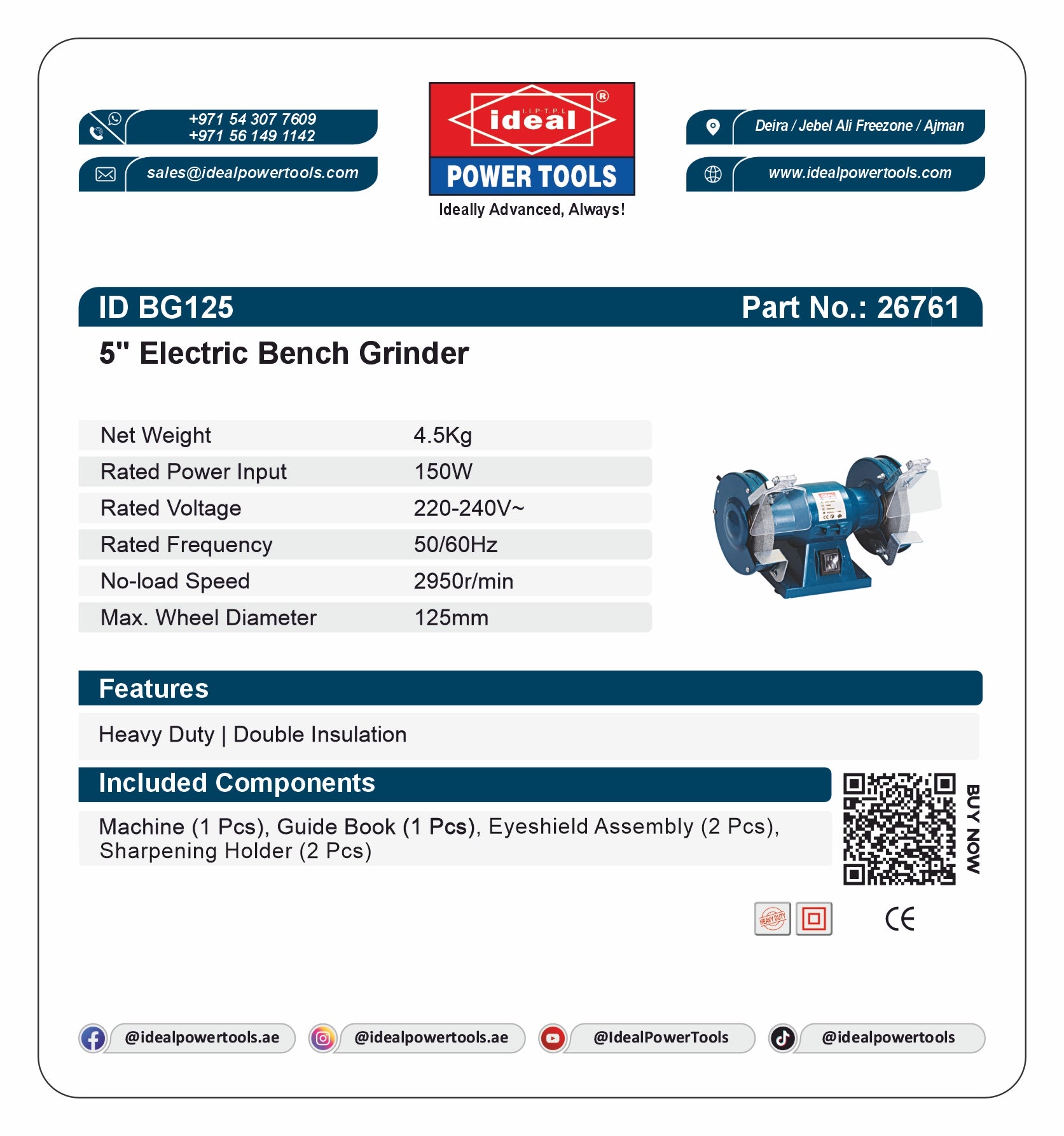 ID BG125 ELECTRIC BENCH GRINDER MACHINE [G-240V] - 26761