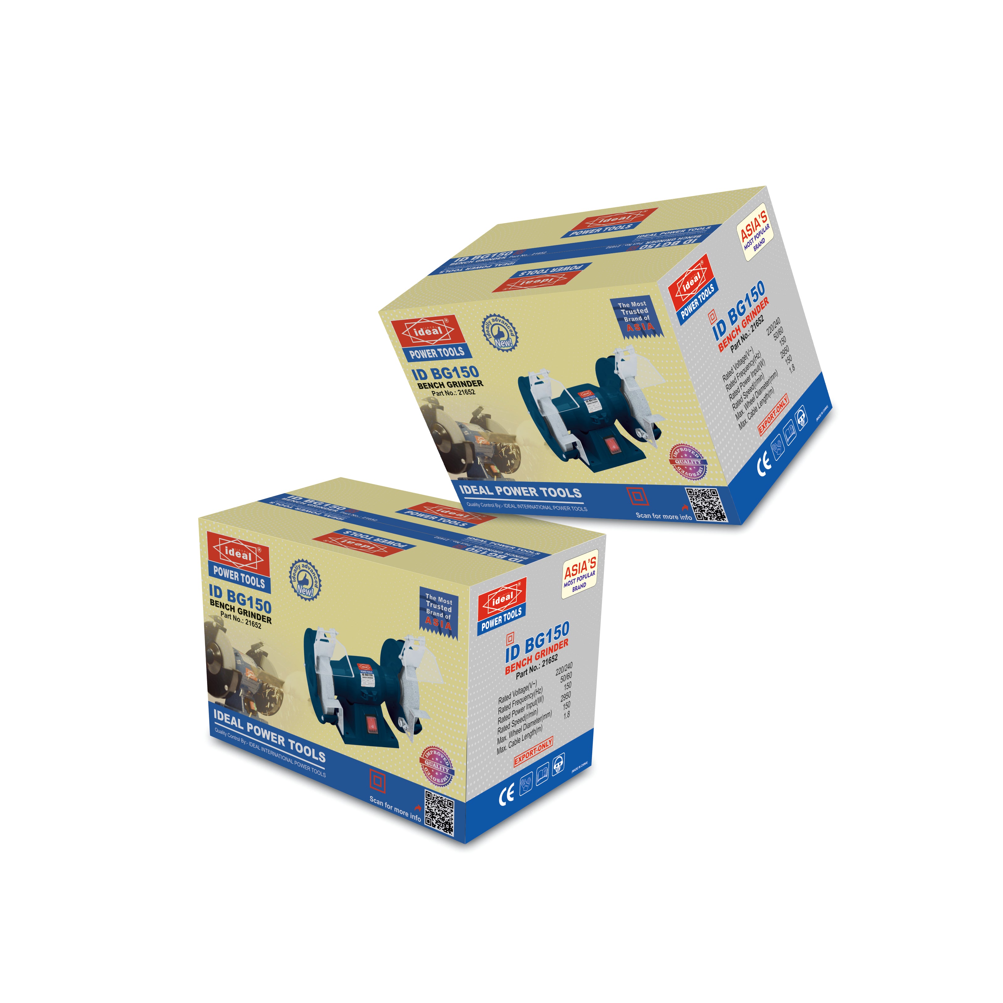 Two retail boxes of bench grinder ID BG150 shown on a plain white background.