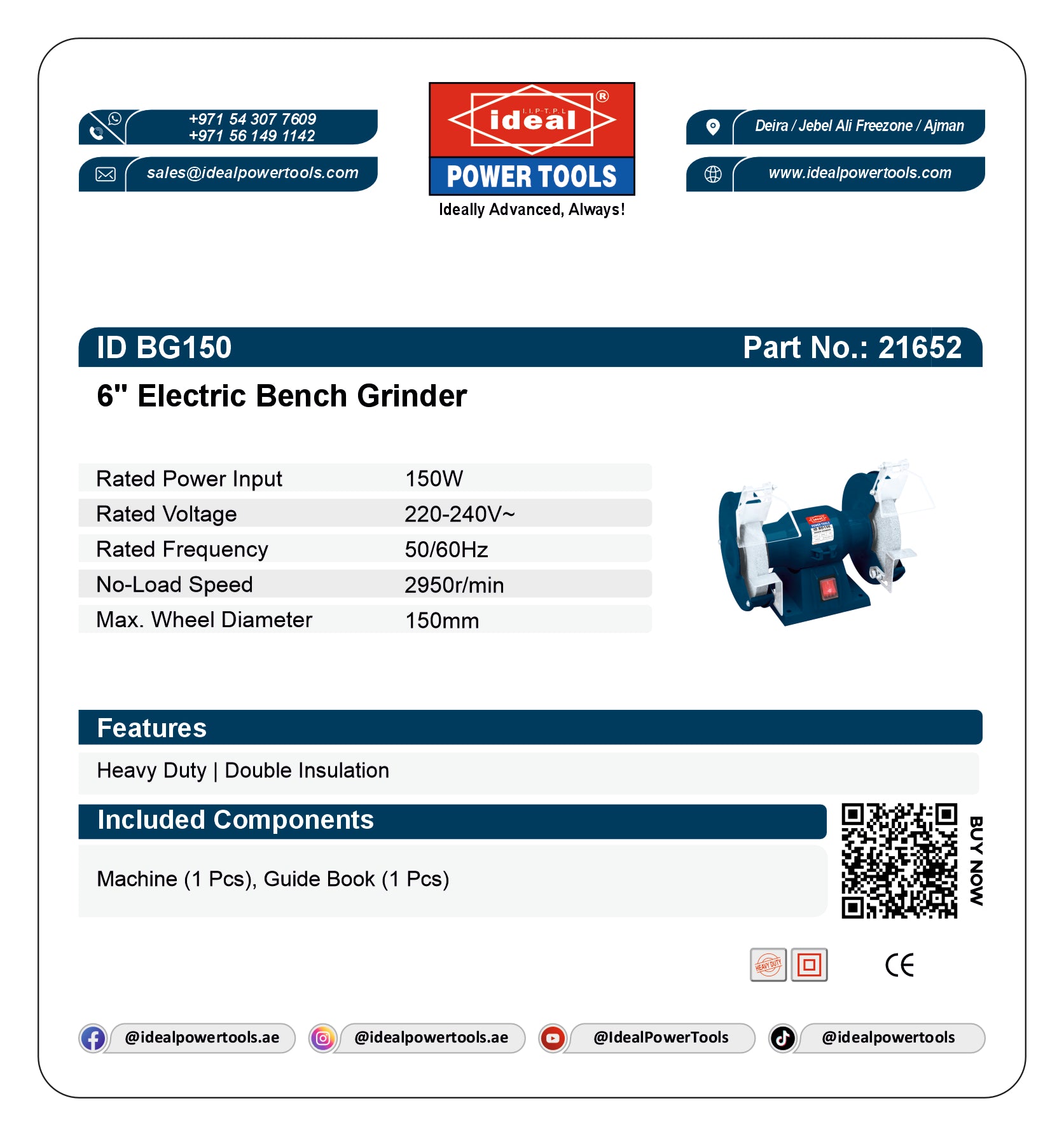 ID BG150 ELECTRIC BENCH GRINDER MACHINE [G-240V] - 21652