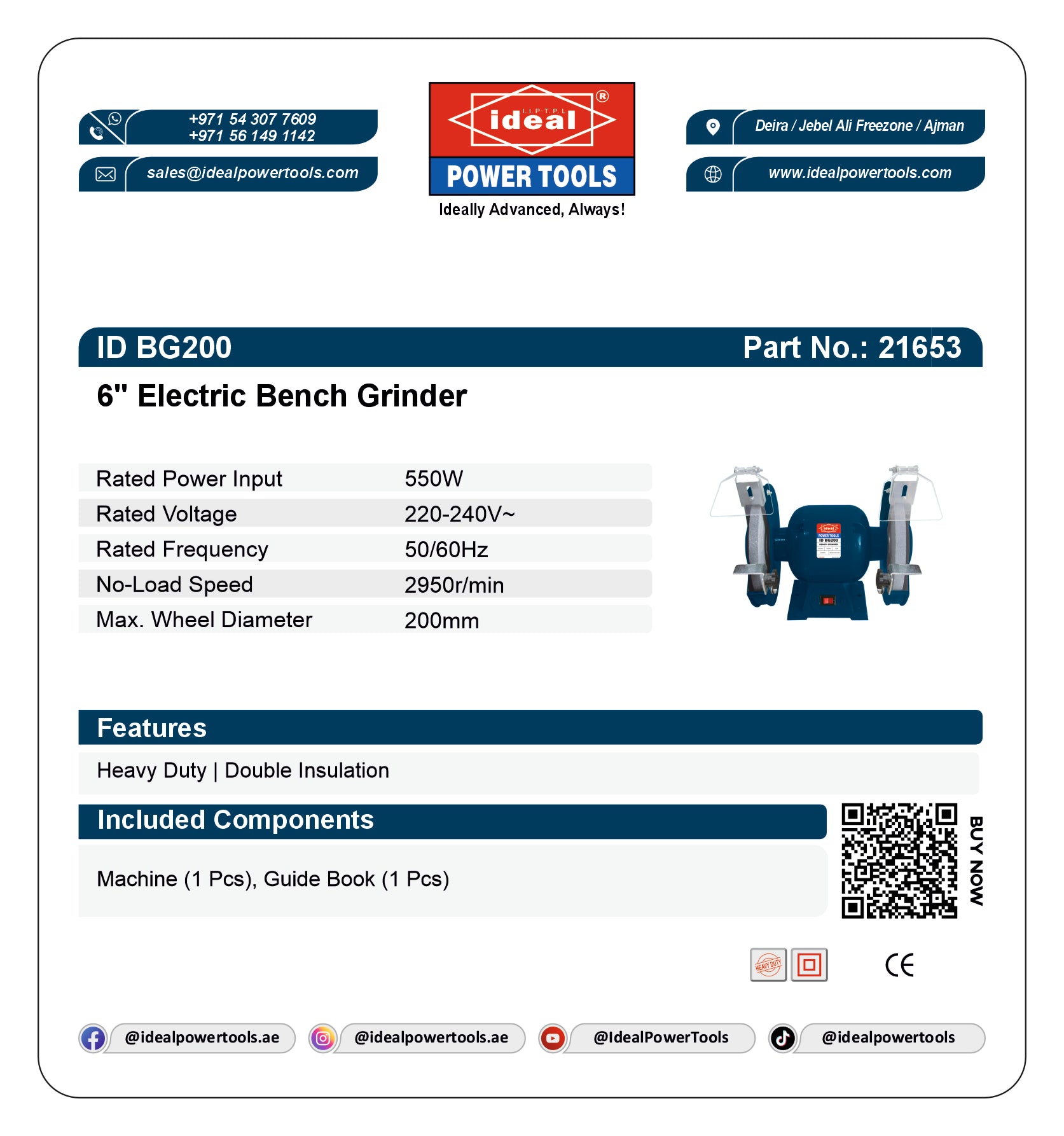 ID BG200 ELECTRIC BENCH GRINDER MACHINE [G-240V] - 21653