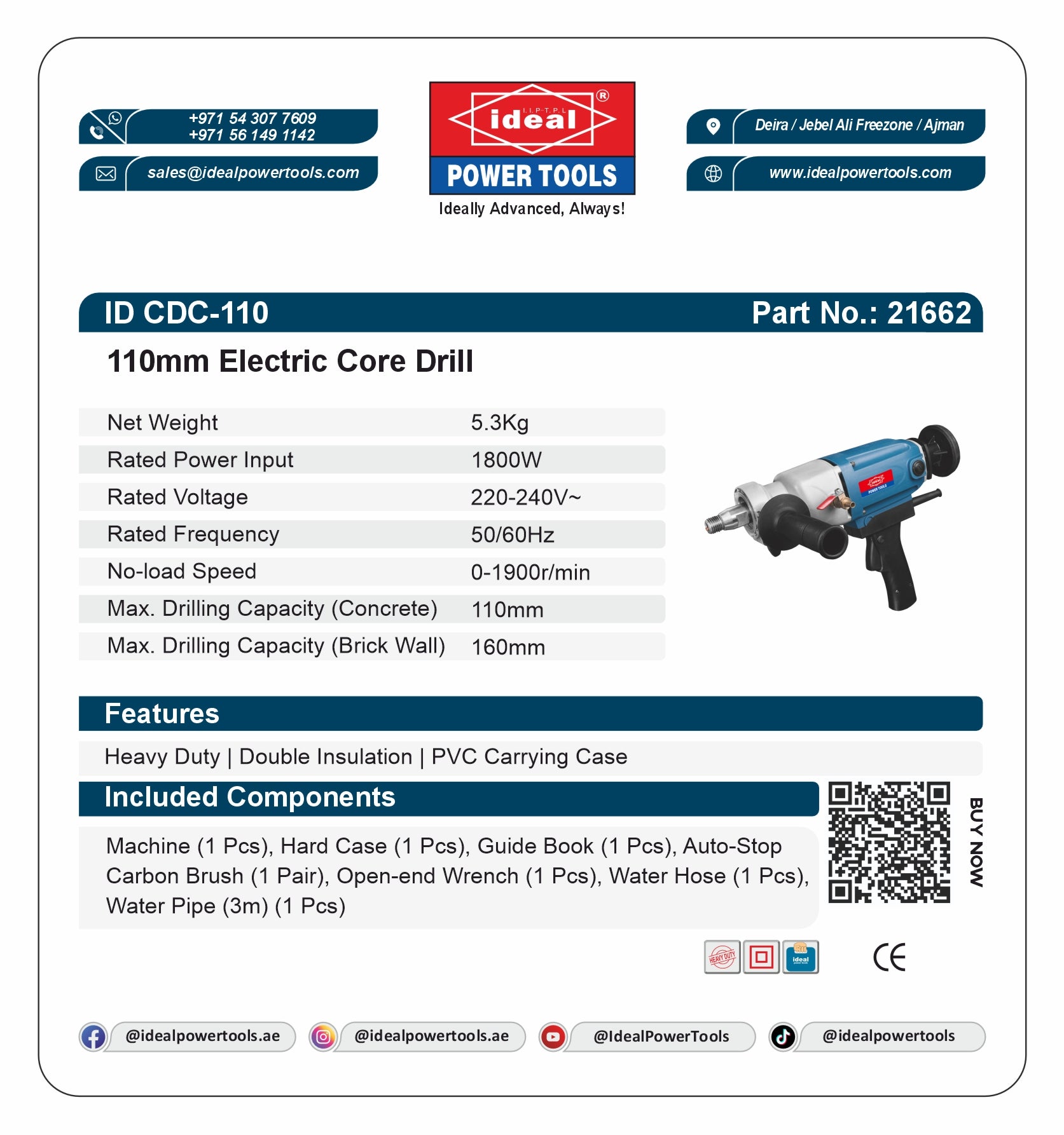 ID CDC-110 ELECTRIC CORE DRILL MACHINE [G-240V] - 21662