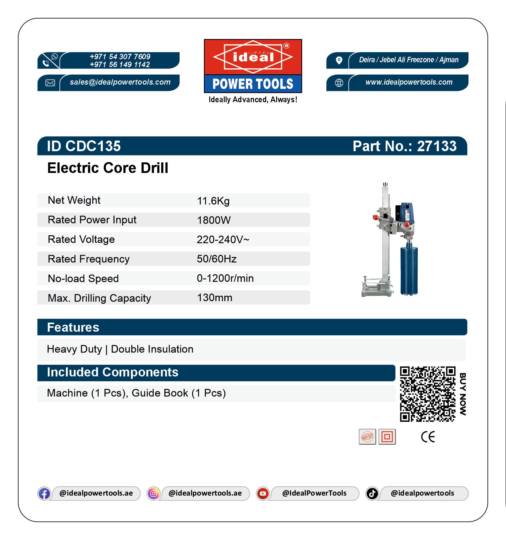 ID CDC135 [ID CDC 130H] ELECTRIC CORE DRILL MACHINE [G-240V] - 27133