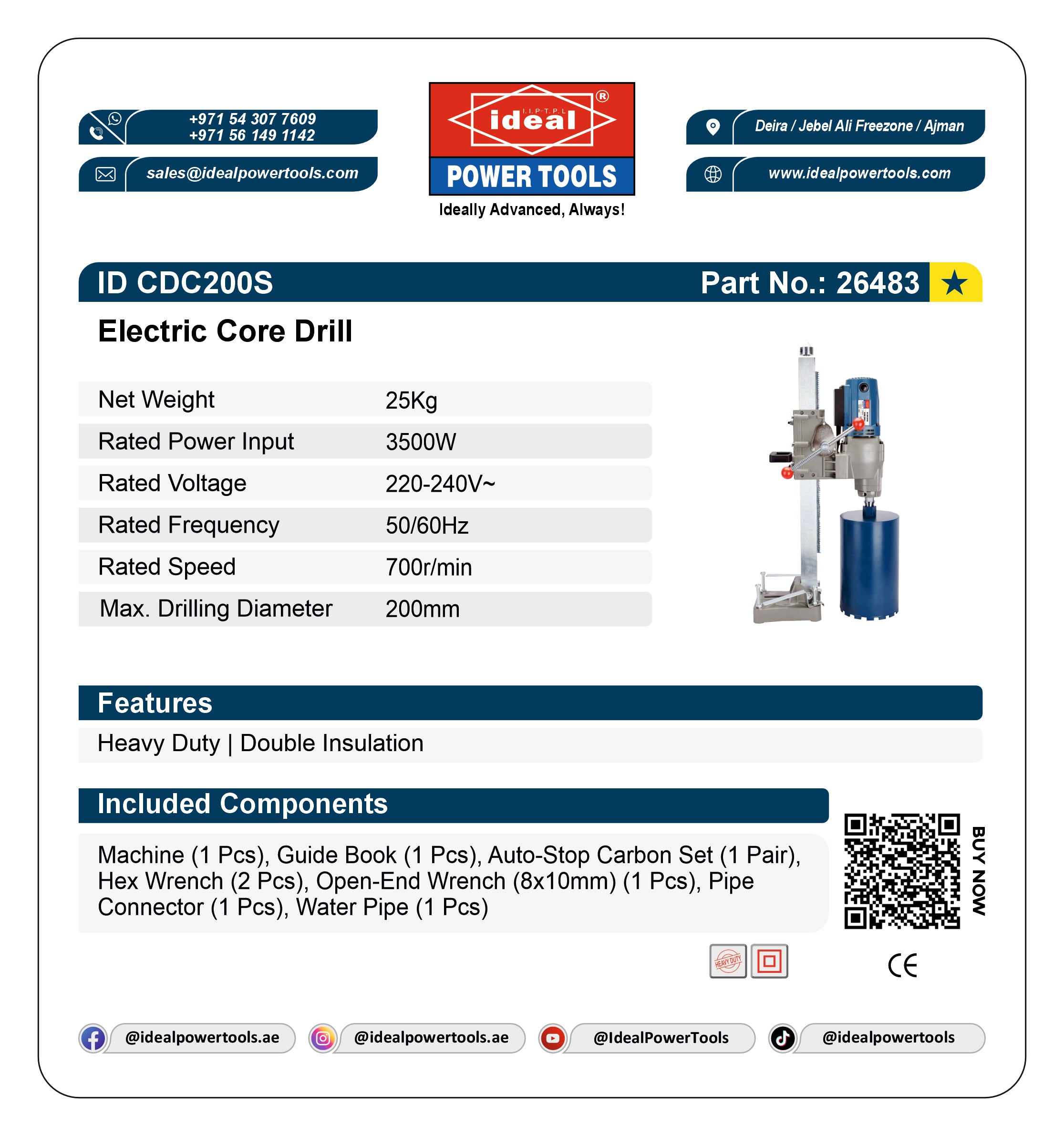 ID CDC200S ELECTRIC CORE DRILL MACHINE [G-240V] - 26483