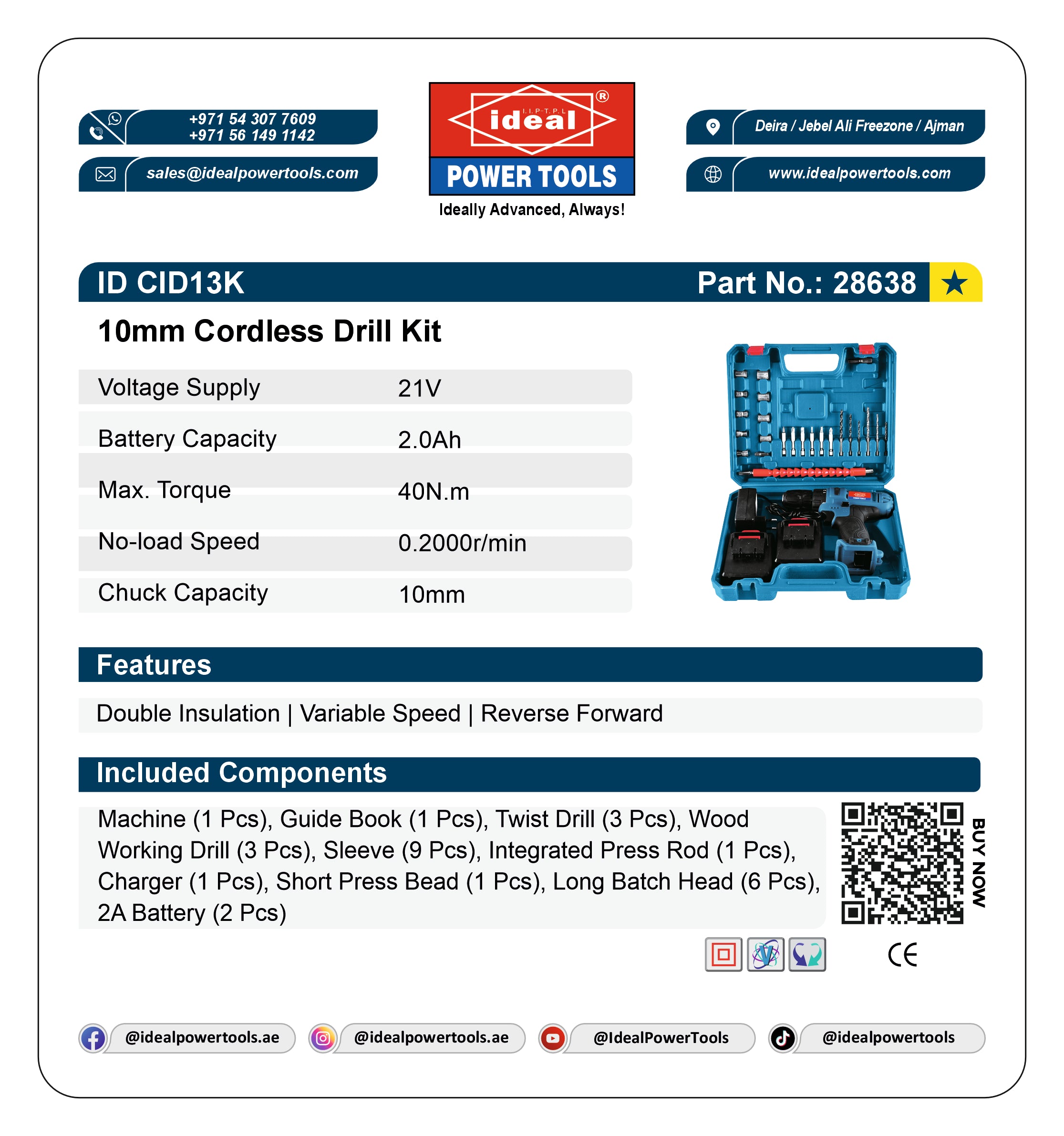 ID CID13K [KIT] CORDLESS DRILL MACHINE [CORDLESS TOOL - CHARGER TYPE [G-240V]] - 28638