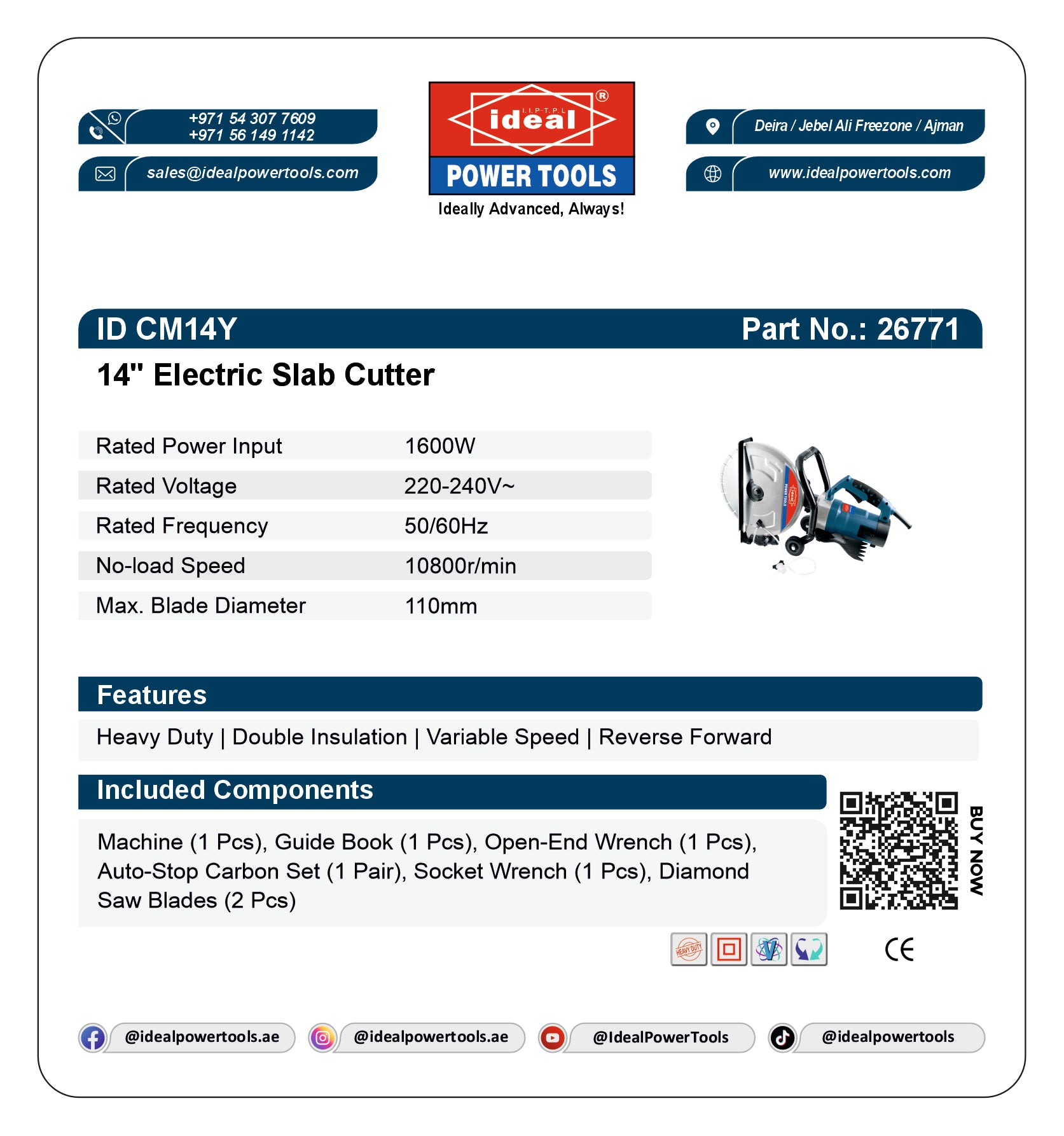 ID CM14Y ELECTRIC PORTABLE SLAB CUTTER MACHINE