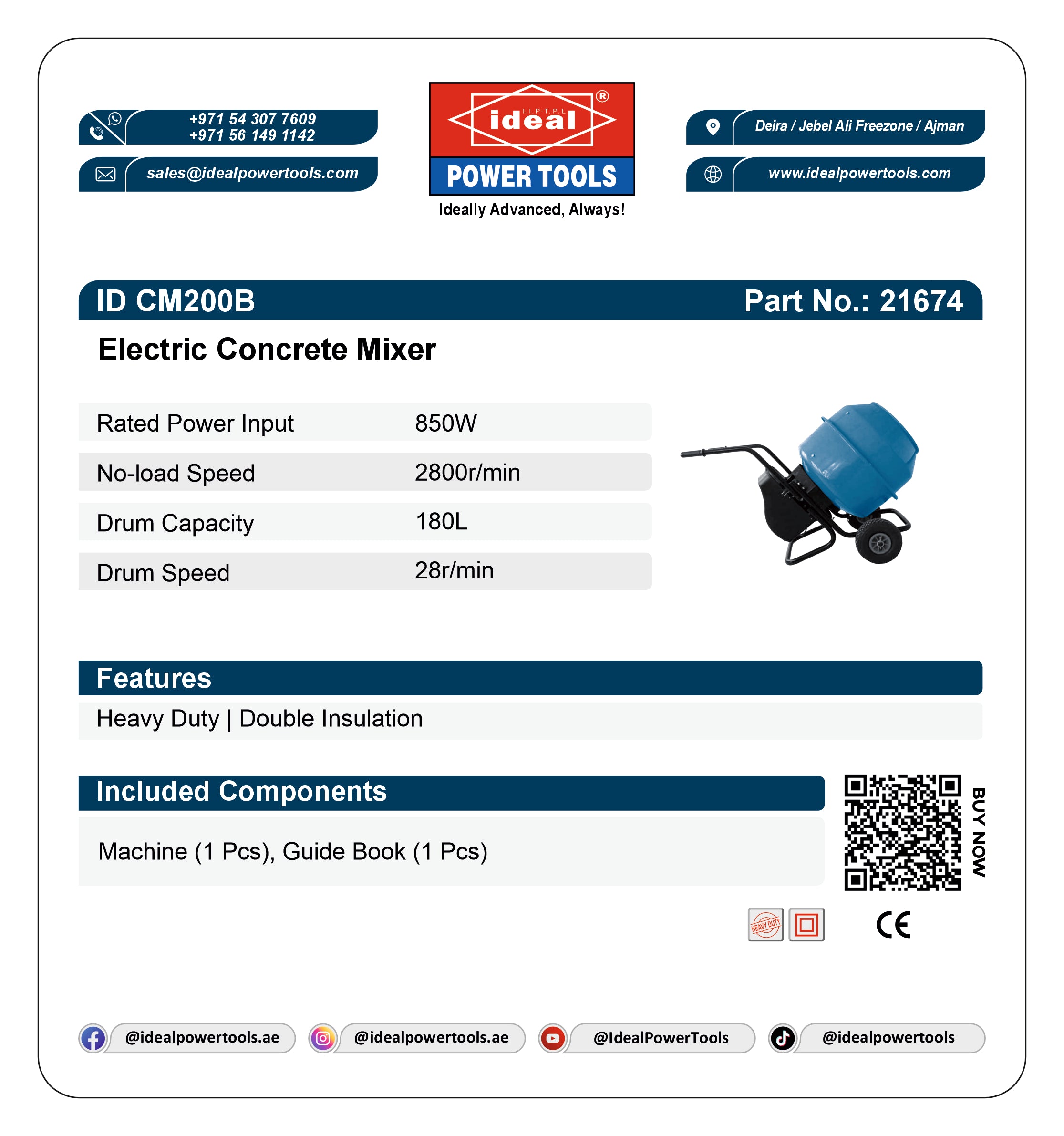 ID CM200B [BARROW TYPE] ELECTRIC CONCRETE MIXER MACHINE [G-240V] - 21674